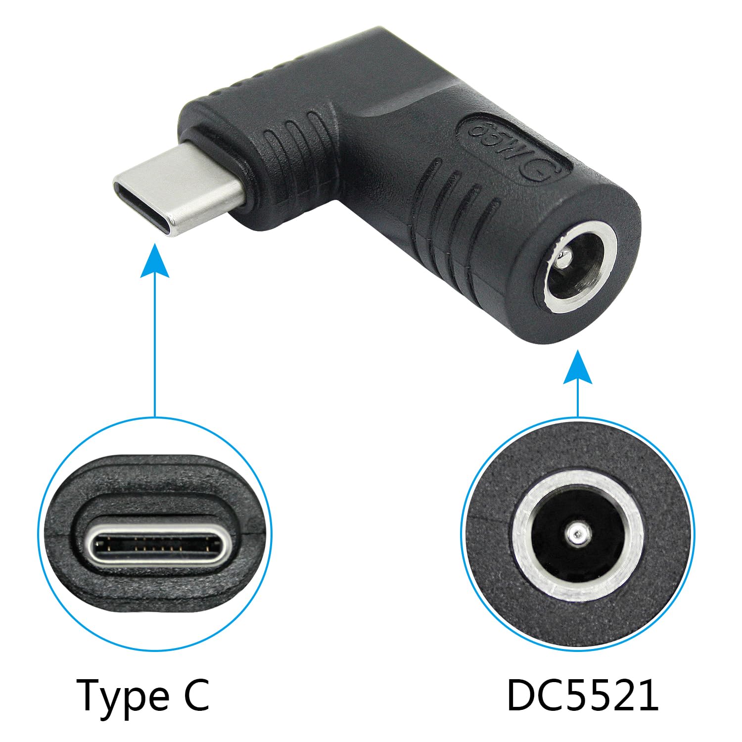 Maixbomr Right Angle DC 5.5mm x 2.1mm to USB C PD 65W Power Adapter - Black Copper