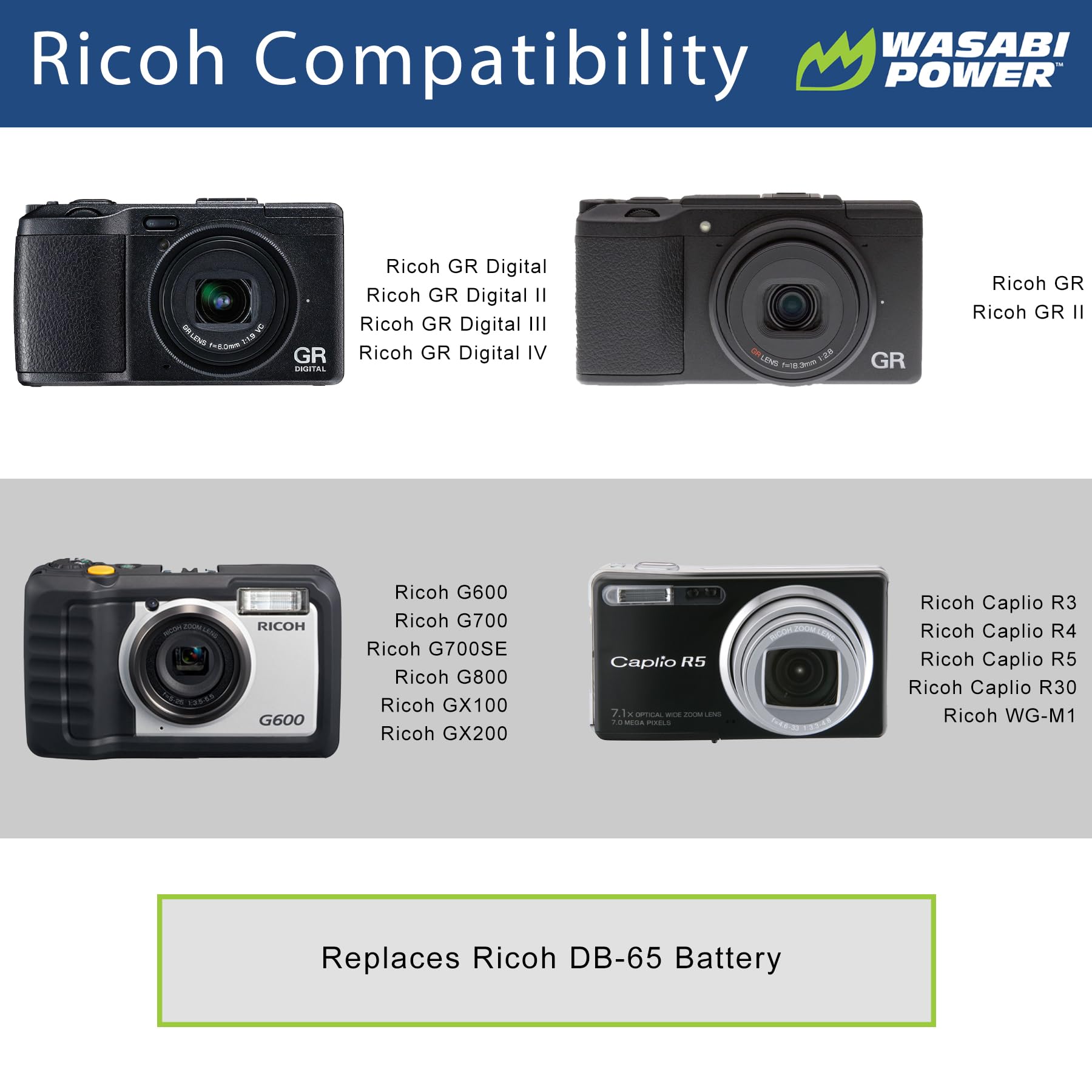 Wasabi Power Battery For Ricoh Db 65 And Ricoh Gr Digital, Gr Digital Ii, Gr Digital Iii, Gr Digital Iv, Gr, Gr Ii, G600, G700,