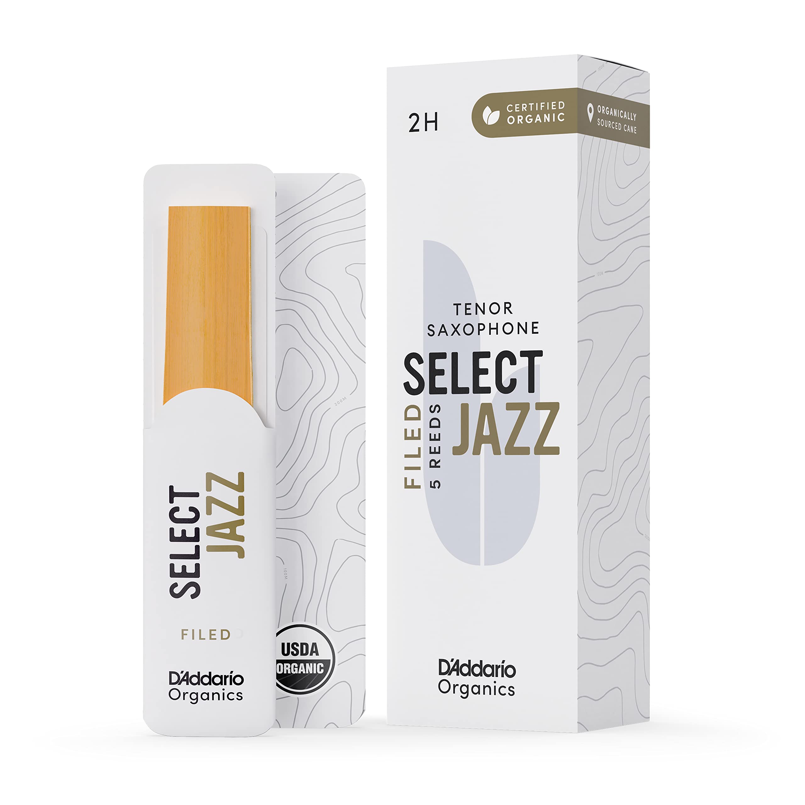 DAddario Organic Select Jazz Filed Tenor Saxophone Reeds - Sax Reeds - Individually Sealed - 2 Hard, 5 Pack