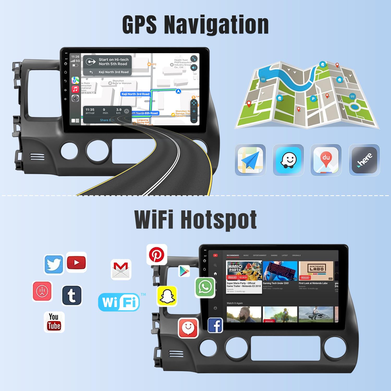 Naifay Android Car Stereo For Honda Civic 2006 2007 2008 2009 2010 2011 With Wireless Carplay Android Auto, 2G+32G 10.1'' Hd Tou