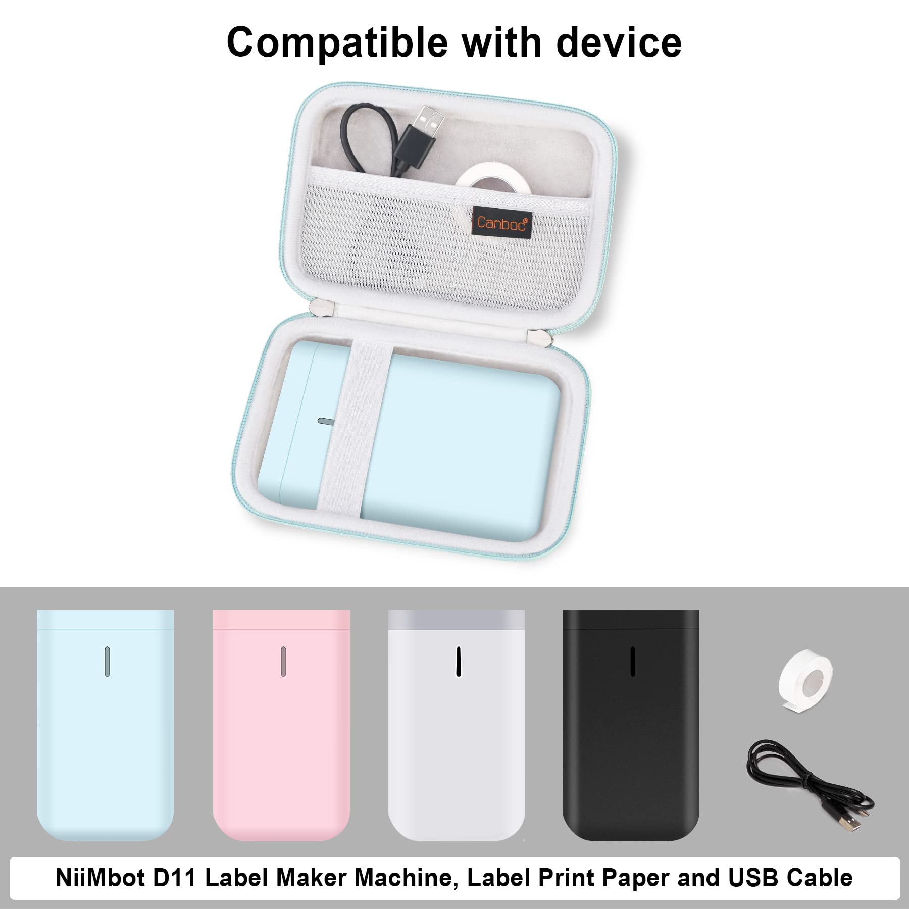 Canboc Hard Carrying Case For Niimbot D11 Portable Bluetooth Handheld Label Printer, Mesh Bag Fits Niimbot D11 Label Tape And Us