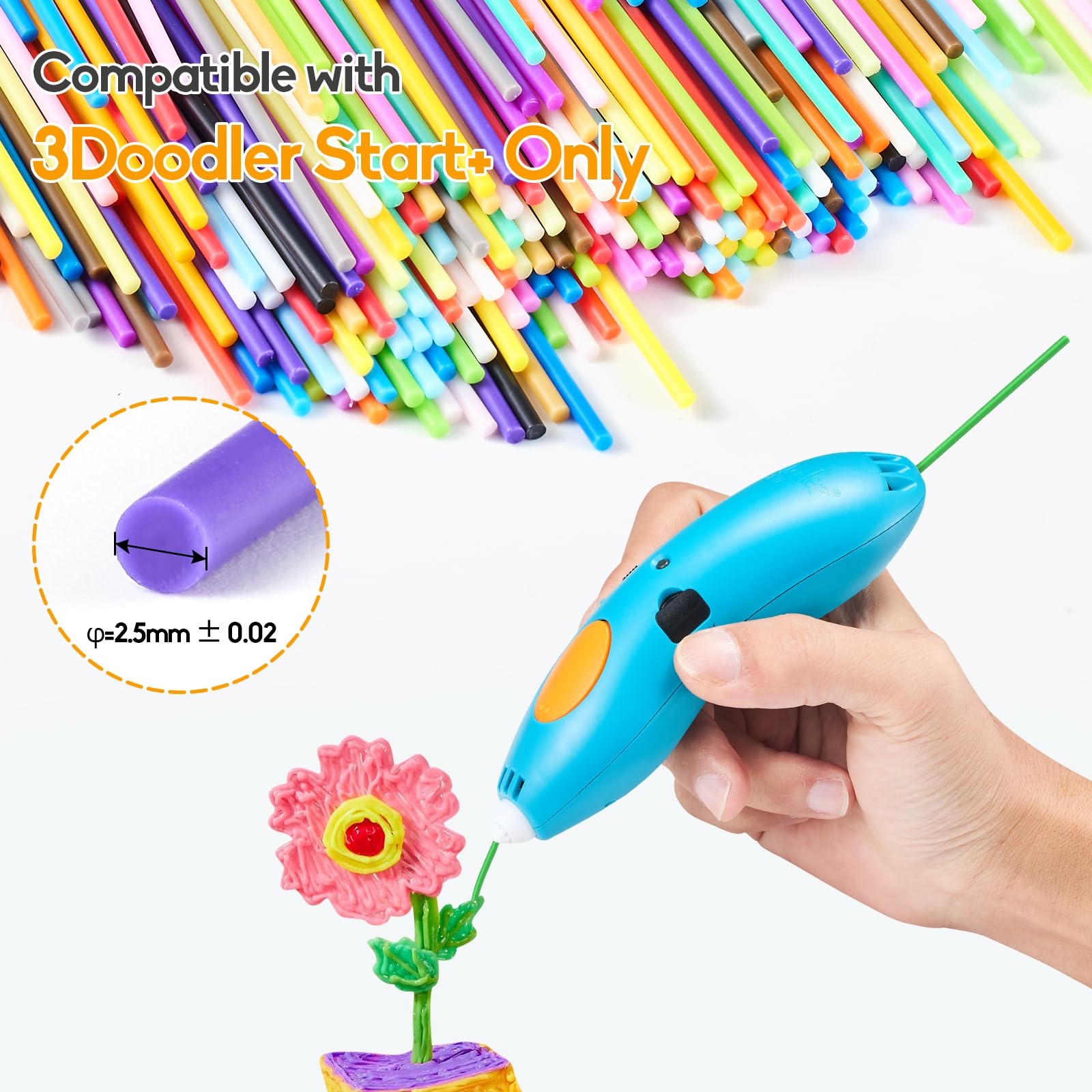 Yungden 250Pcs 3D Pen Refills Pack For 3Doodler Start+ Pen, 25 Colors 2.5Mm Pcl Low Temperature 3D Pencil Filaments, Not Compati