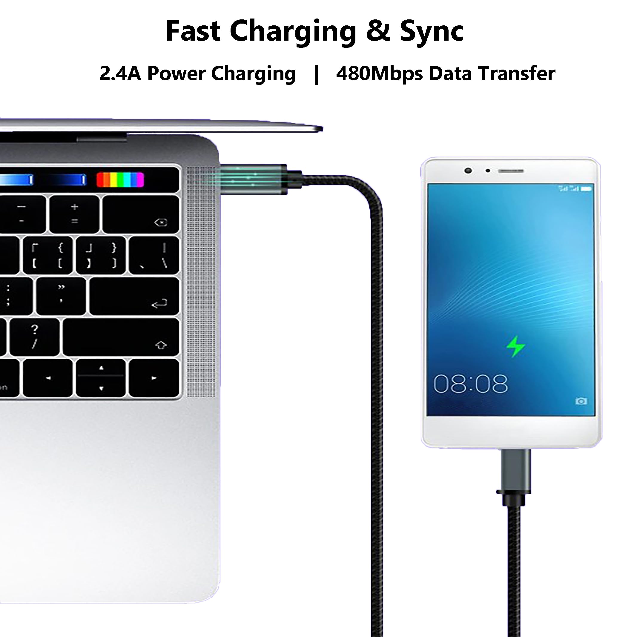 Nylon Braided Short Usb C To Micro Usb Cable 0.2M/0.65 Ft, Usb Type C To Micro Usb Charger Cable Supports Otg, 2.4A Charging, 48
