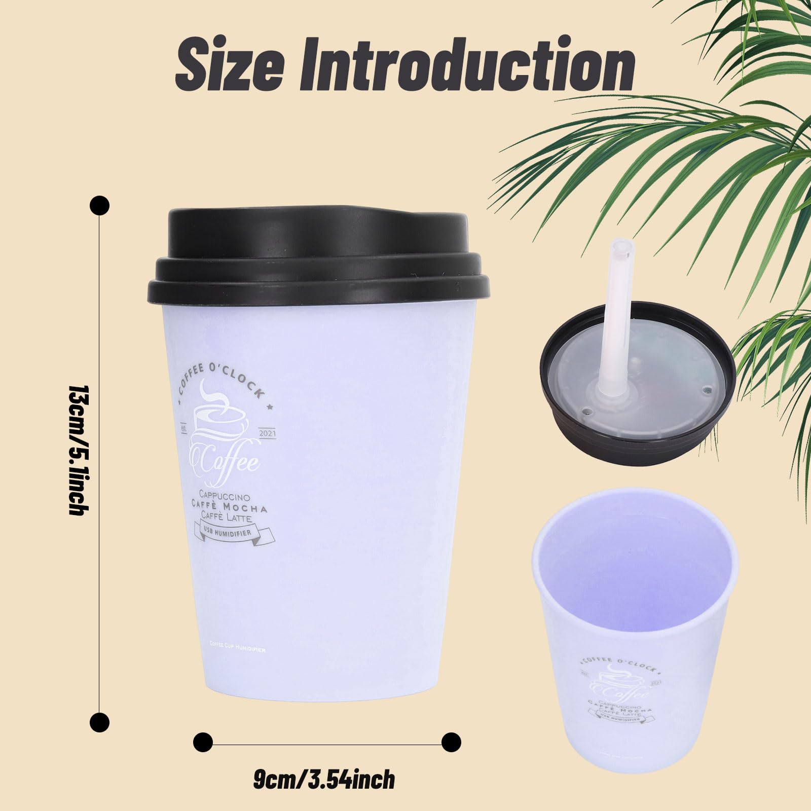 Humidifiers For Bedroom, 300Ml Cool Mist Humidifiers, Usb Mini Cute Coffee Cup Humidifier, Car Humidifier, Purple Desk Humidifie