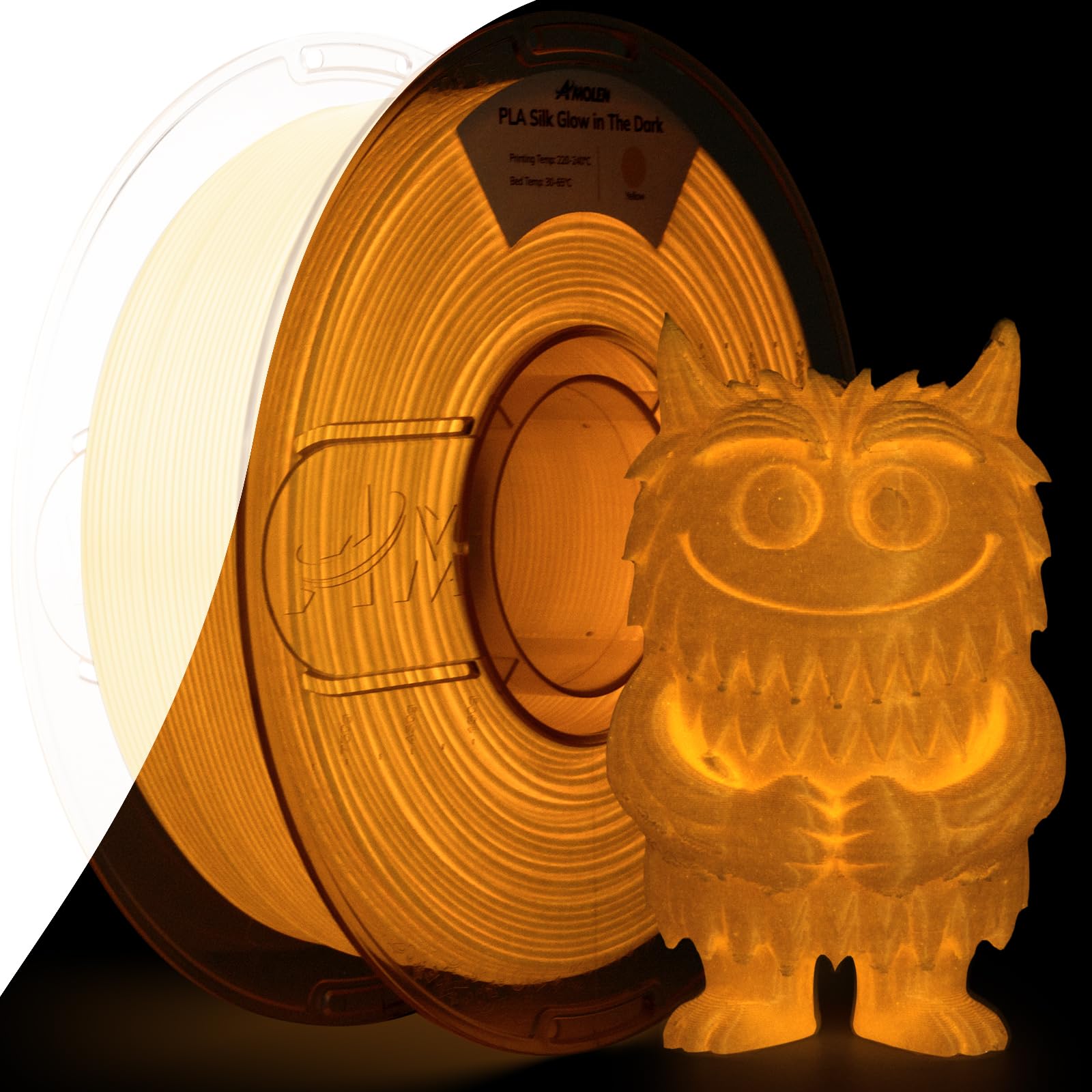 Amolen Glow in The Dark Filament 3D Printer Filament Pla Glow Pla Filament 1.75mm Yellow, Best with UV Lamps, Dimensional Accura