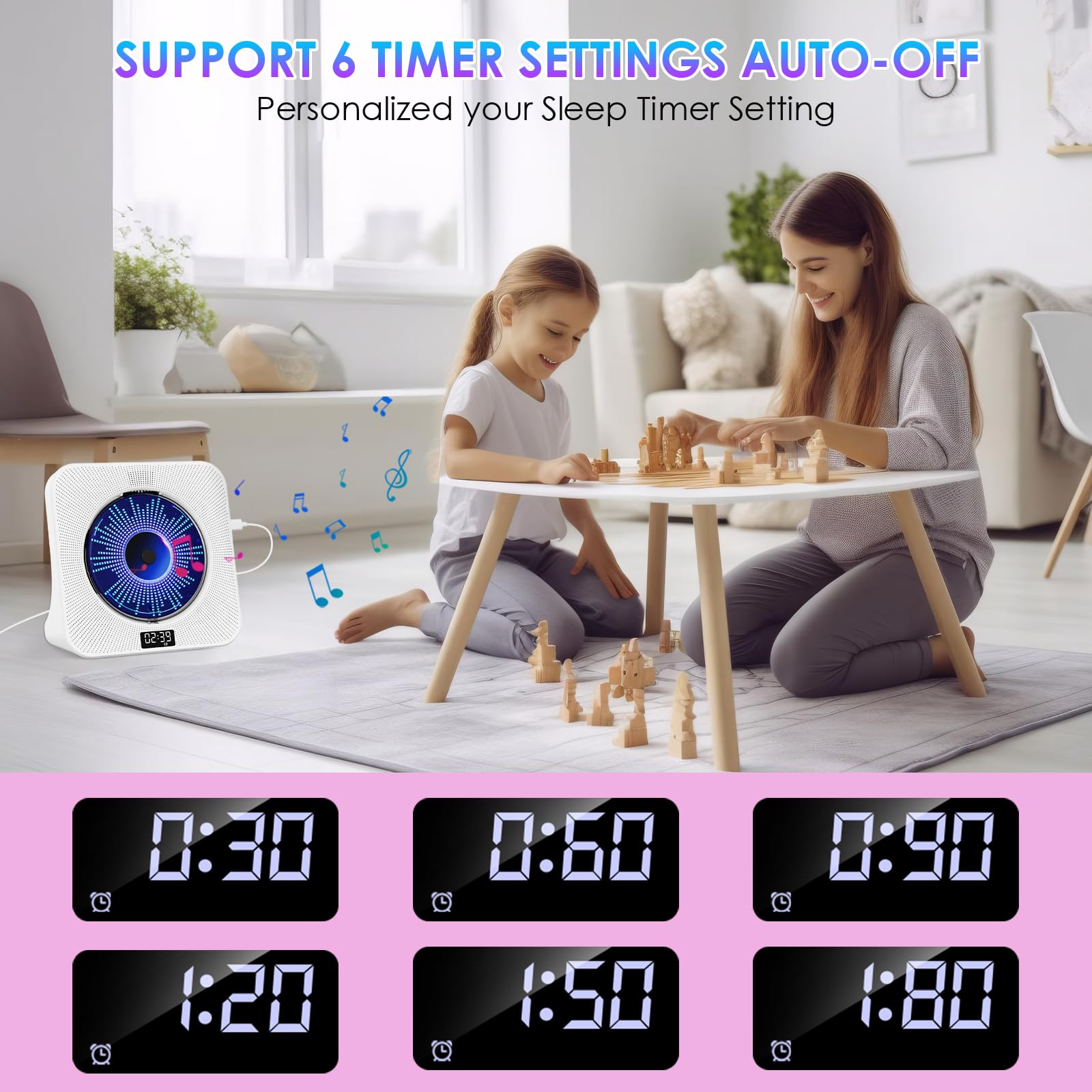 Gueray Cd Player Bluetooth Cd Players For Home Desktop With Dual Bluetooth & Large Lcd Screen Display Front Cd Player With Speak