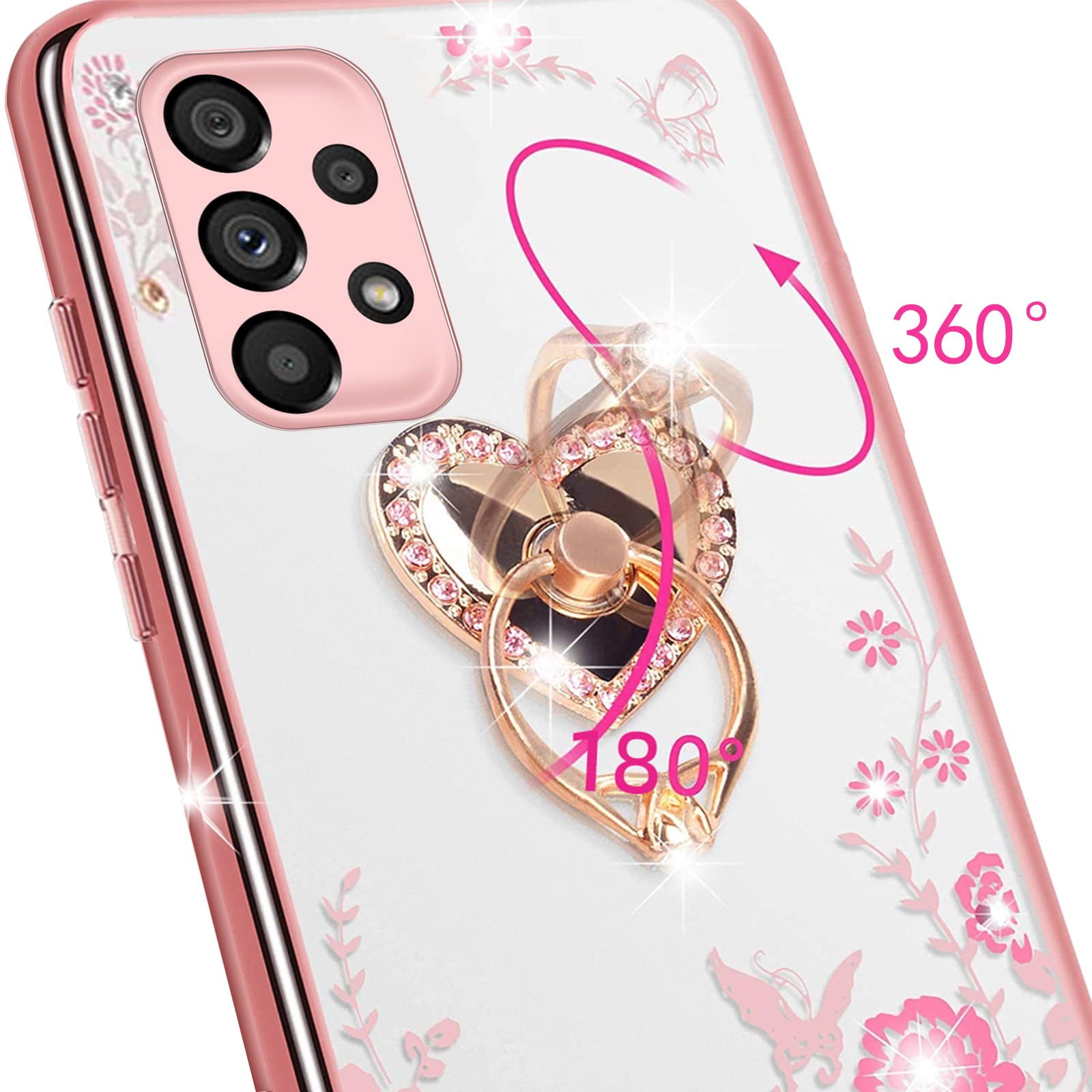 For Samsung Galaxy A53 Case, A53 5G Case For Women Glitter Crystal Butterfly Heart Floral Soft Tpu Luxury Bling Cute Protective