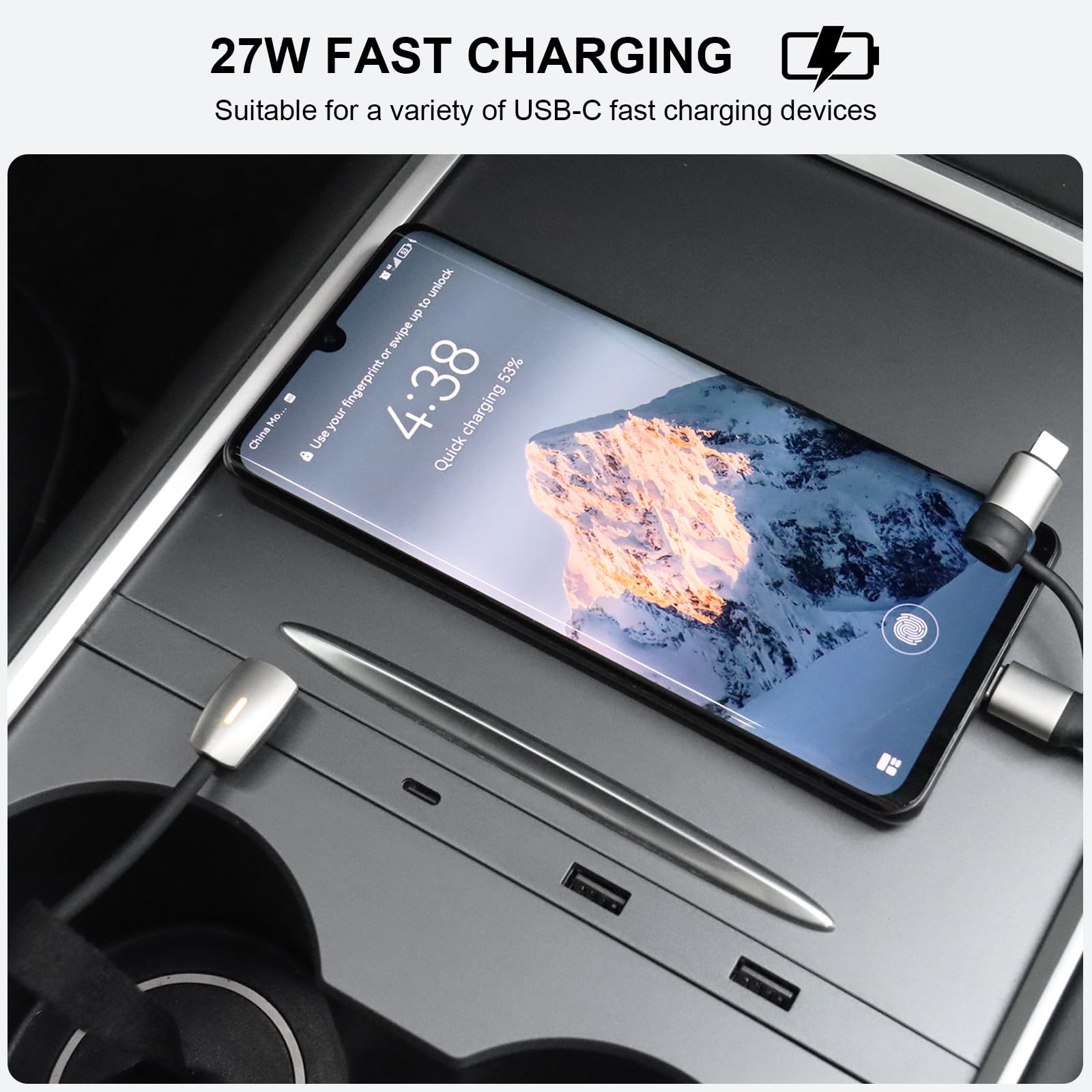 Vugosson Usb Hub For Tesla Model Y 2021 2024 Model 3 2021 2023 Center Console, Support Usb C Fast Charging, Docking Station Acce