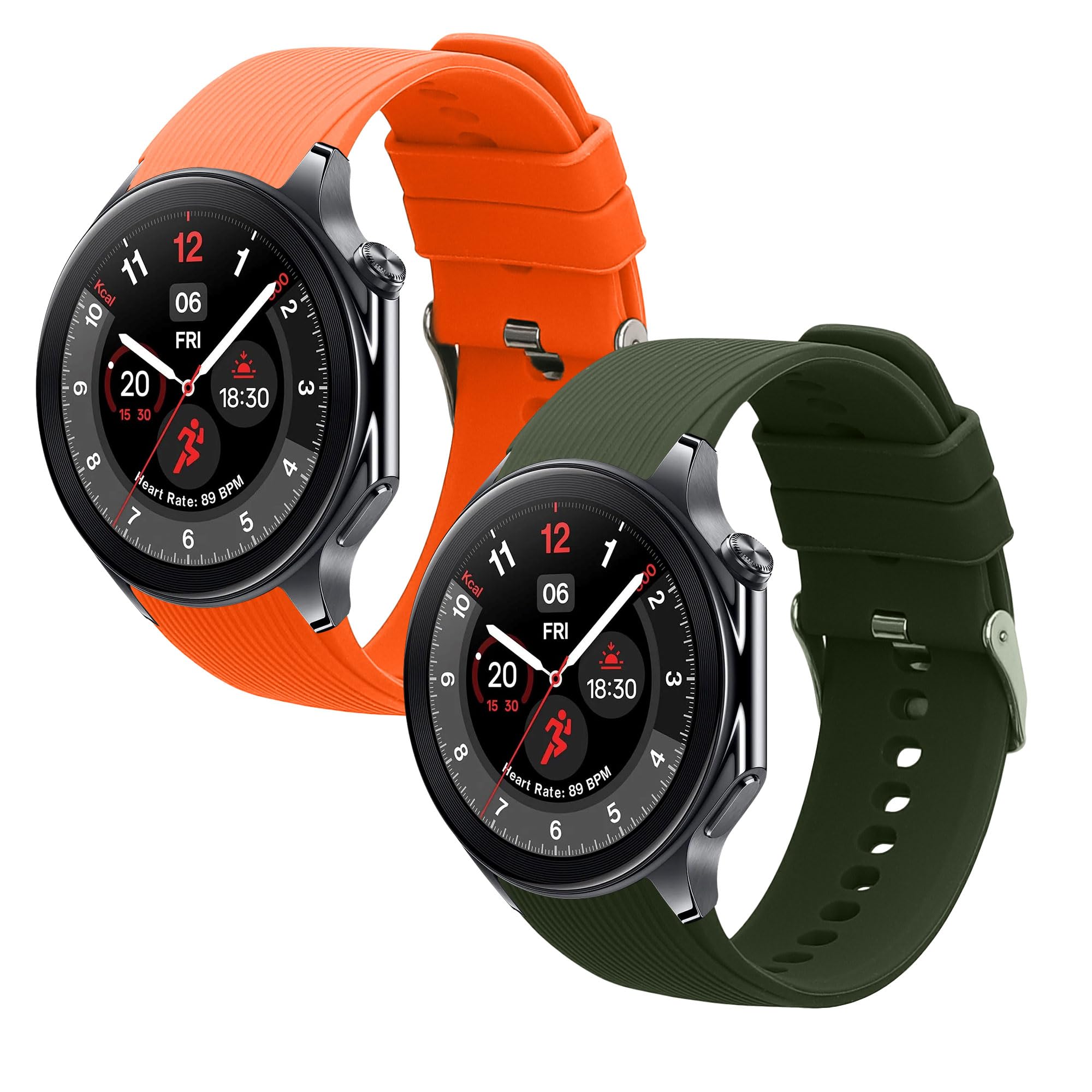 kwmobile Straps Compatible with OnePlus Watch 3/2 / 2R / Oppo Watch X2 Straps - 2x Replacement Silicone Watch Bands - Dark Green