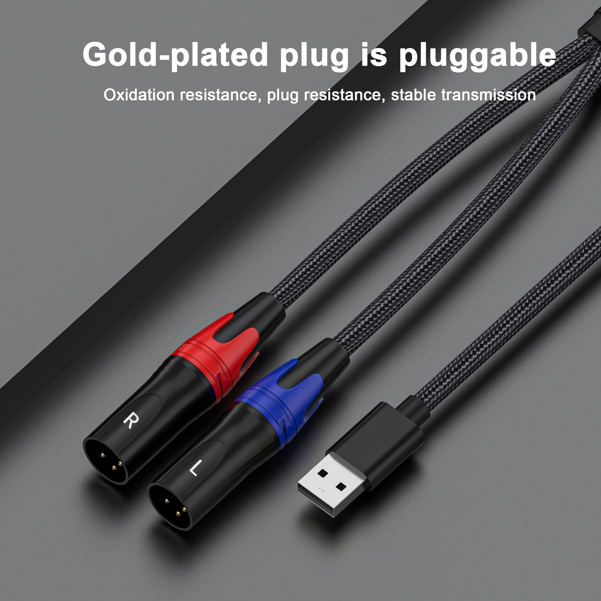 Usb A To Dual Xlr Male Audio Cable And Sterro Power Amplifier Cable, 3.3 Foot, 1 Pack, Black, Prefossional For Pc, Mixer, Tablet