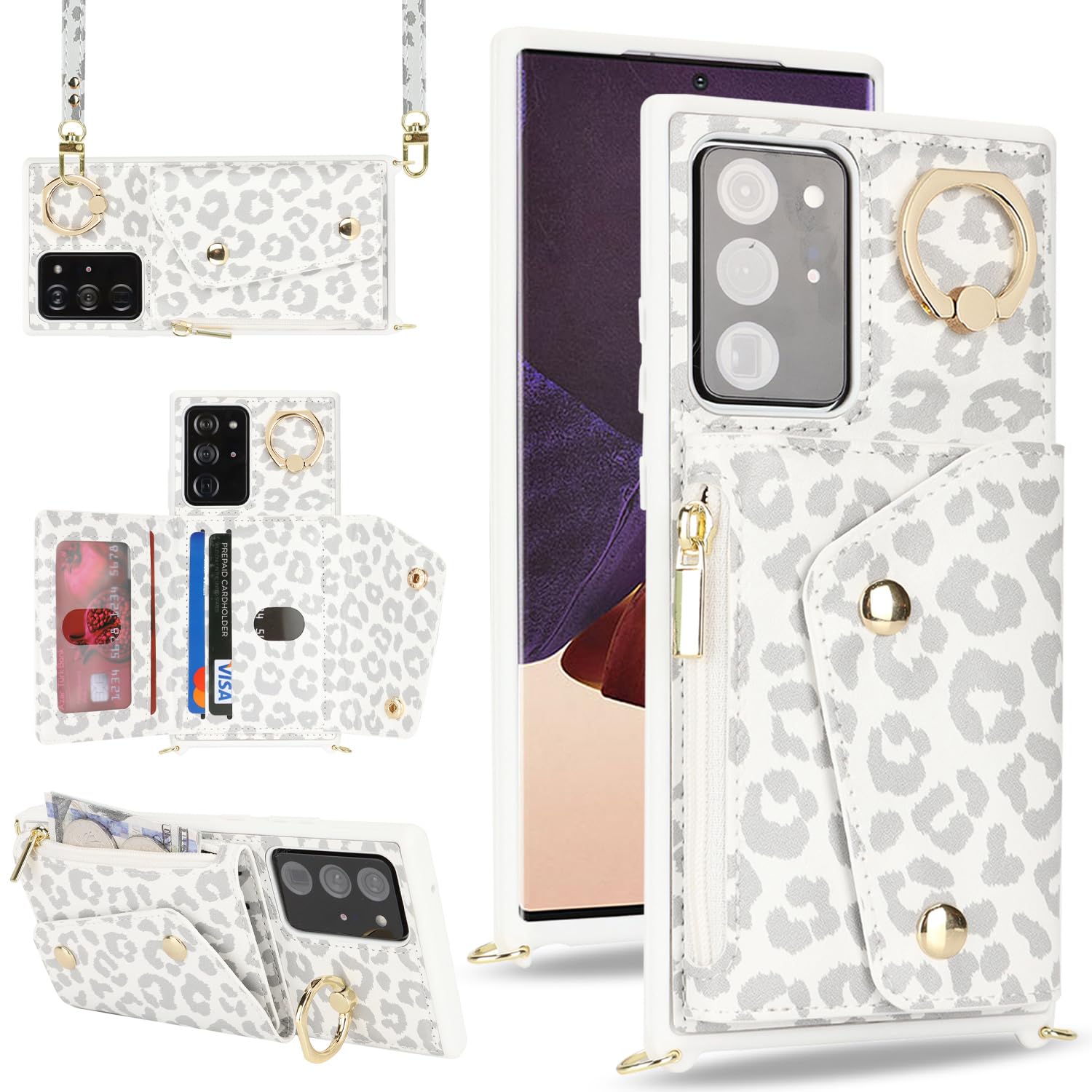 Lipvina For Samsung Galaxy Note 20 Ultra Case With Card Holder And Strap - Zipper Pocket,Crossbody Lanyard Strap,Stand Ring,Cute