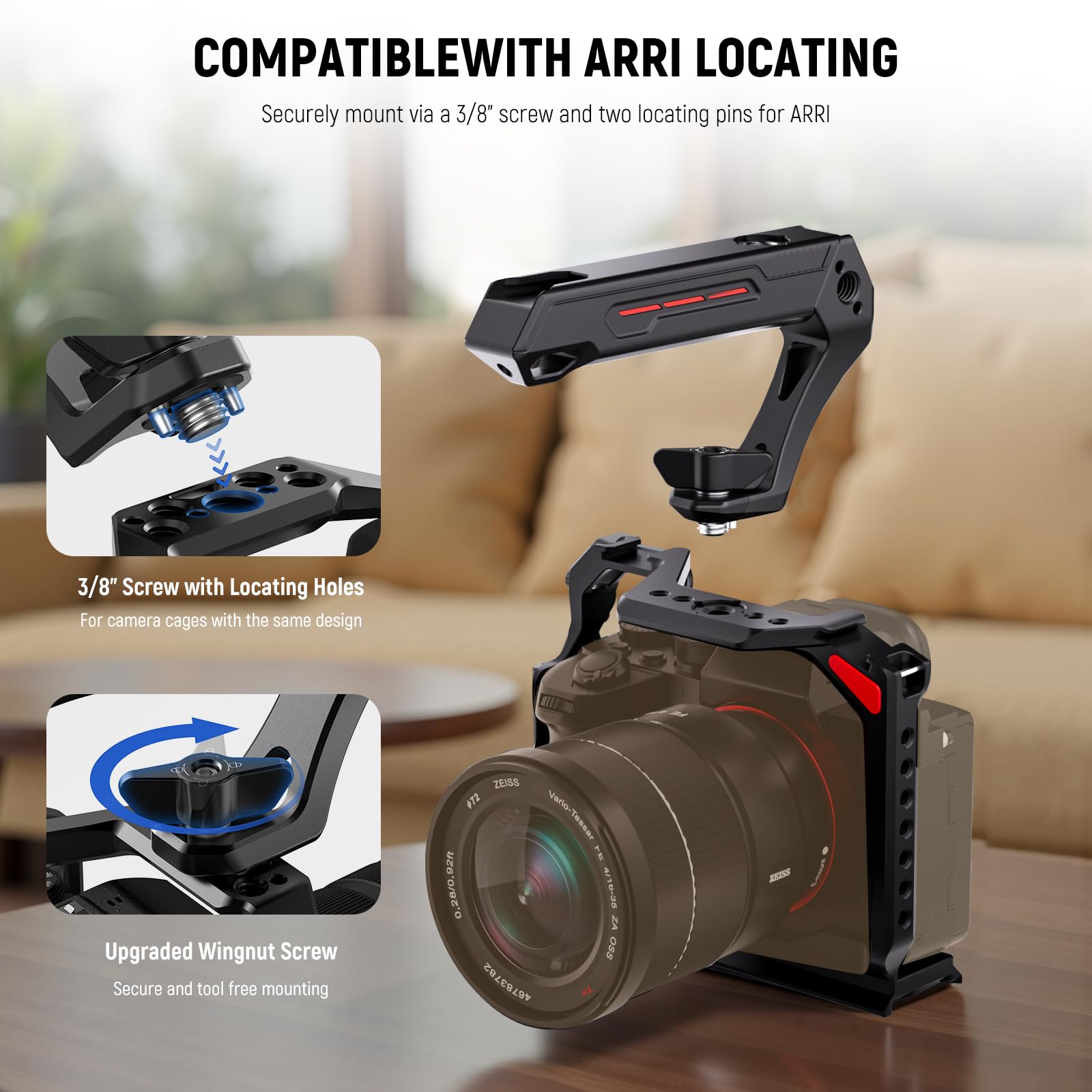 Neewer Basic Lightweight Camera Top Handle With 3/8 Locating Pin For Arri, High Strength Cage Plastic Handle Grip W/ 1/4 3/8 Scr