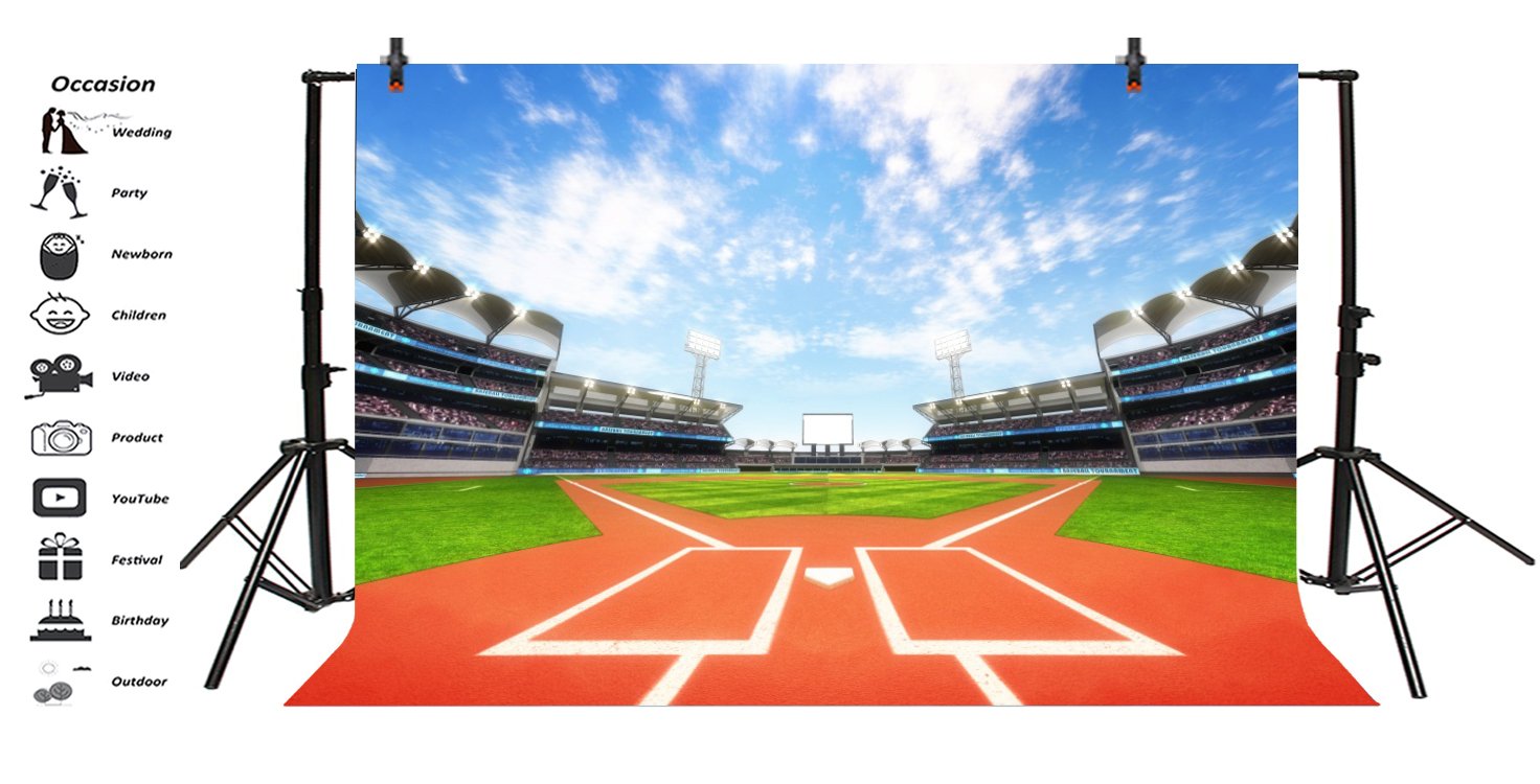 Lfeey 7X5Ft Outdoor Sports Theme Backdrop For Photoshoot Baseball Stadium Pitch Green Grass Field Photography Background Vinyl B
