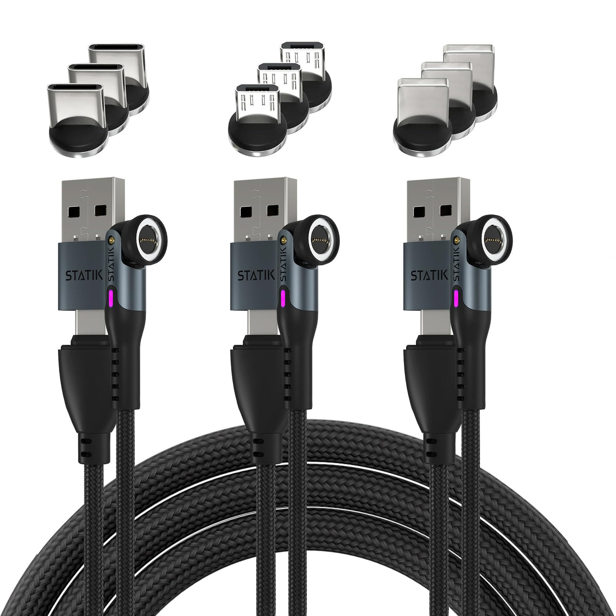 Statik 360 Pro Magnetic Charging Cable 3 Pack   100W Fast Charging Magnetic Usb C Charging Cable, Magnetic Charger Cable For Ipr