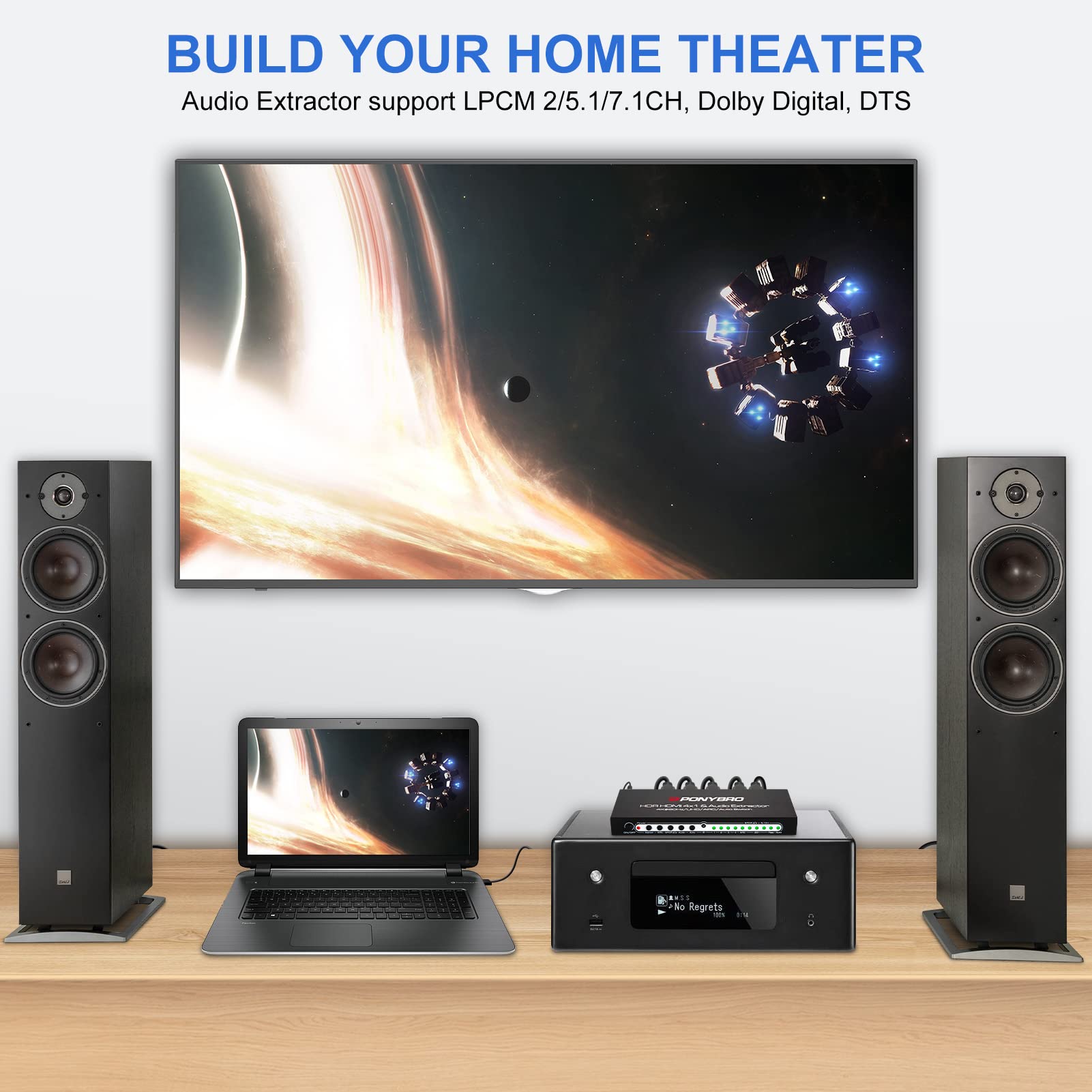 Ponybro 5 Port 4K 60Hz Hdmi Switch With Audio Extractor And Arc, Support Hdmi&Optical & 3.5Mm Aux Audio Out, Hdmi 2.0 Selector S