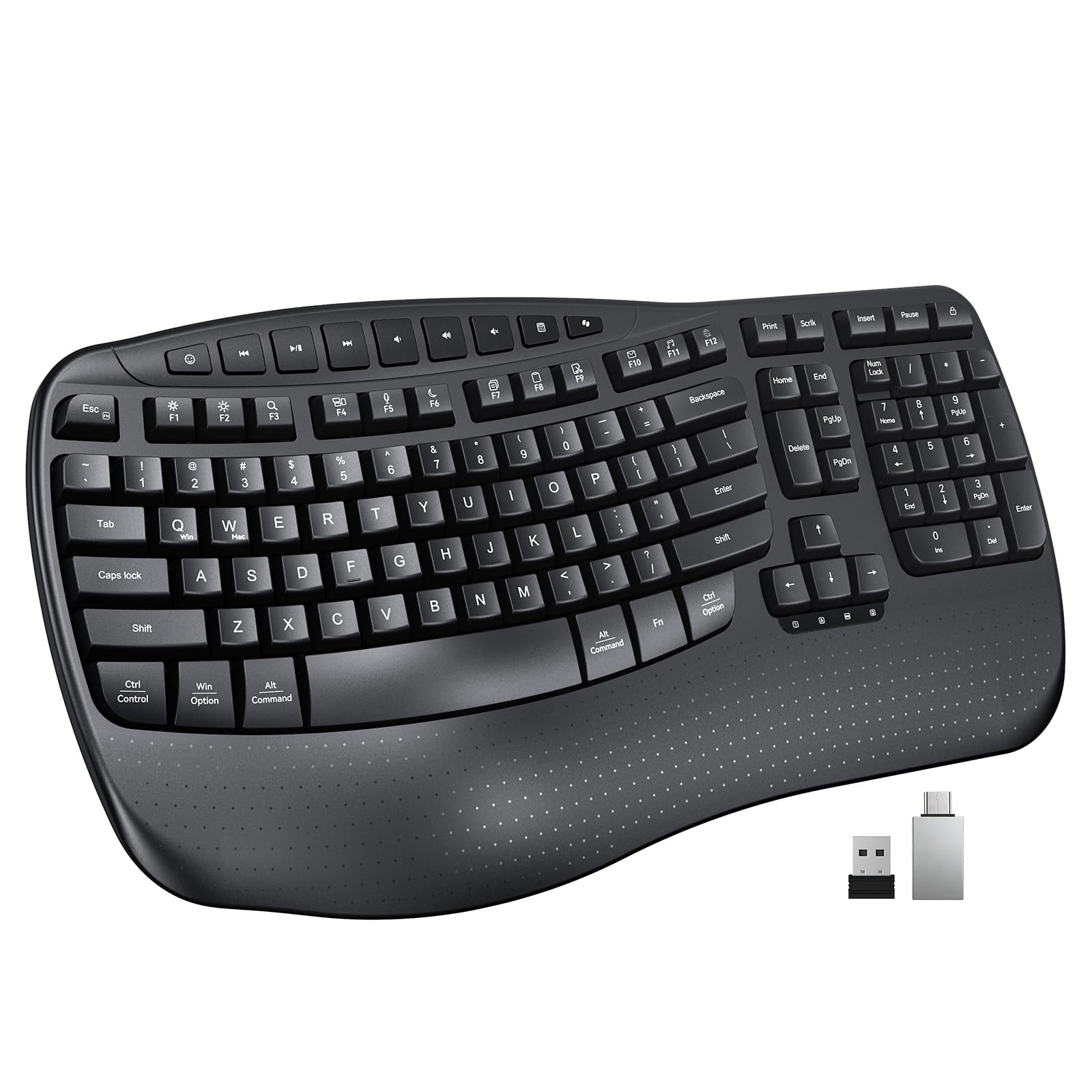 MEETION Ergonomic Wave Wireless Keyboard, Natural Typing Design, Black