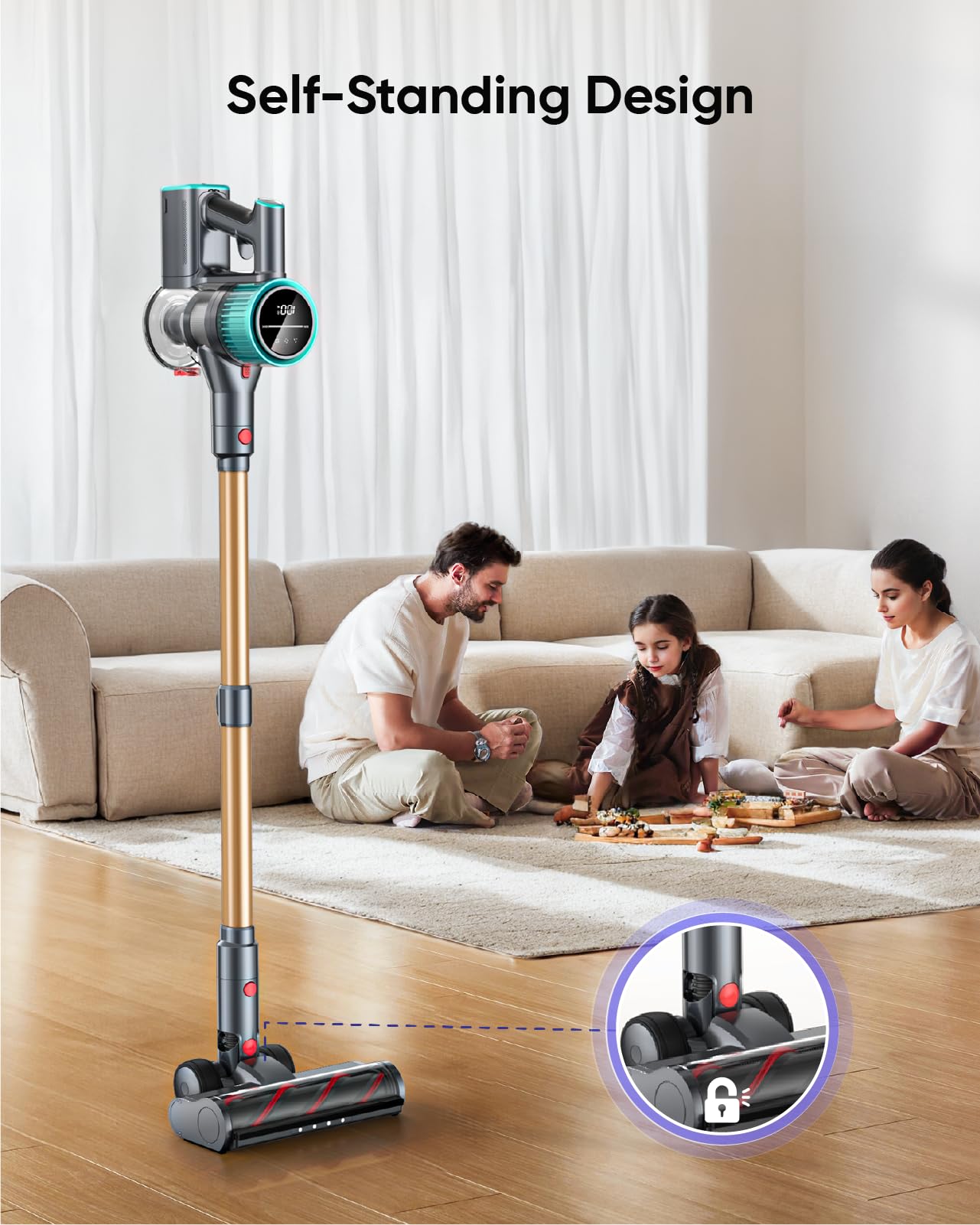 Cordless Vacuum Cleaner, 45Kpa 550W Vacuum Cleaners For Home, 60 Mins Stick Vacuum Cordless Rechargeable, Self Standing, Wall Mo