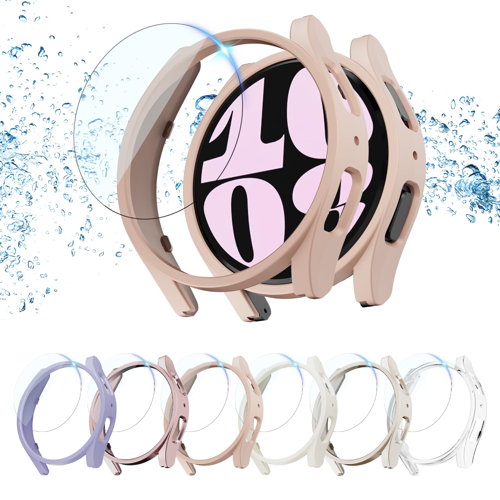 Rc-Z (6+6 Pack) Screen Protector Case for Samsung Galaxy Watch 6 40mm, Hard PC Bumper & HD Anti-Fog Tempered Glass Protective Fi