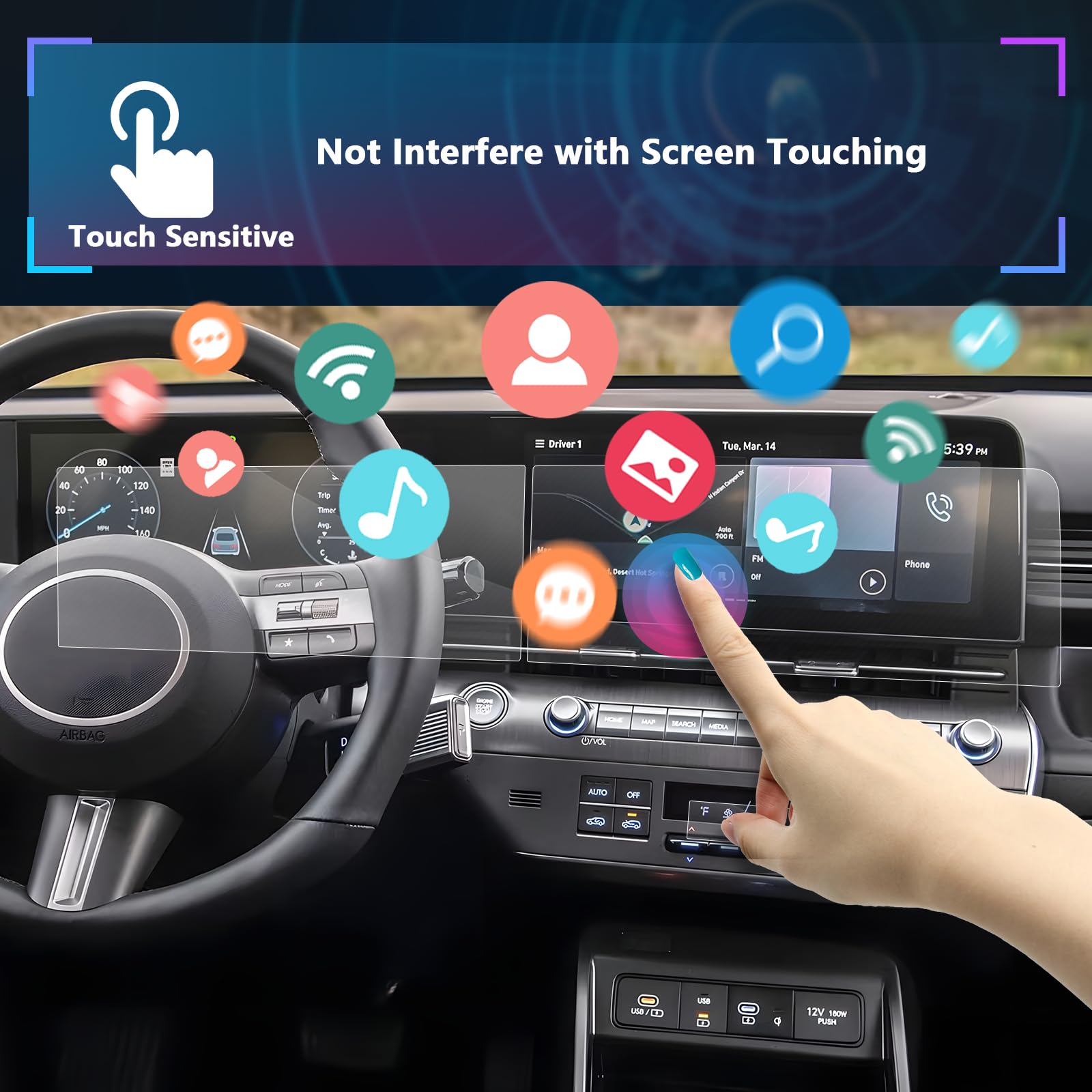 Sxcy For 2024 2025 Hyundai Kona Accessories (Se Sel Limited N Line) 2024 2025 Kona Instrument+Gps+Climate Touch Screen Protector[2+2+2 Pcs Apart Nano Protector]