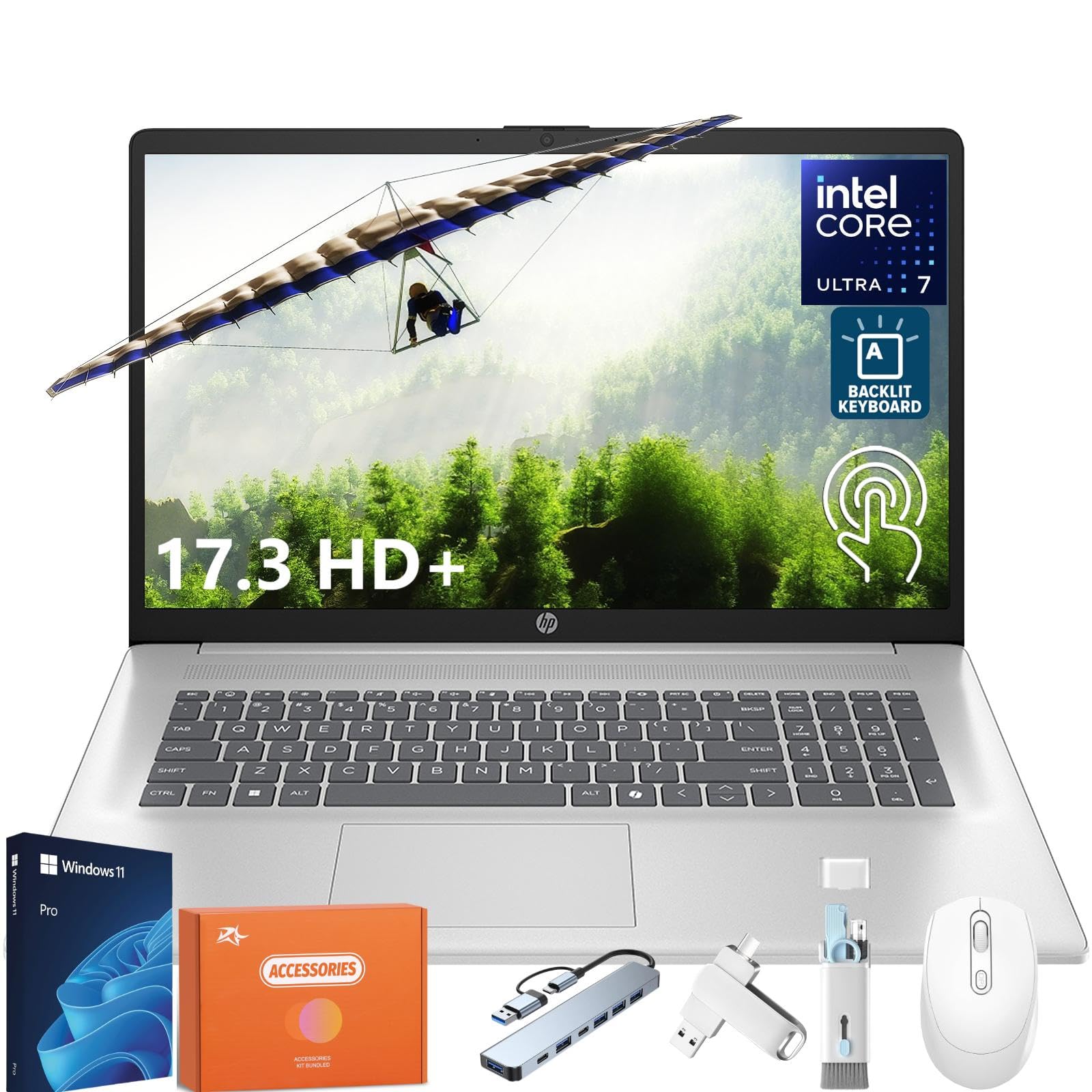 HP 17.3 Touchscreen Laptop for Business, Intel Ultra 7 255U Up to 5.2 GHz, Intel AI Boost, 64GB DDR5, 4TB SSD, 17.3 HD+ Touchscr