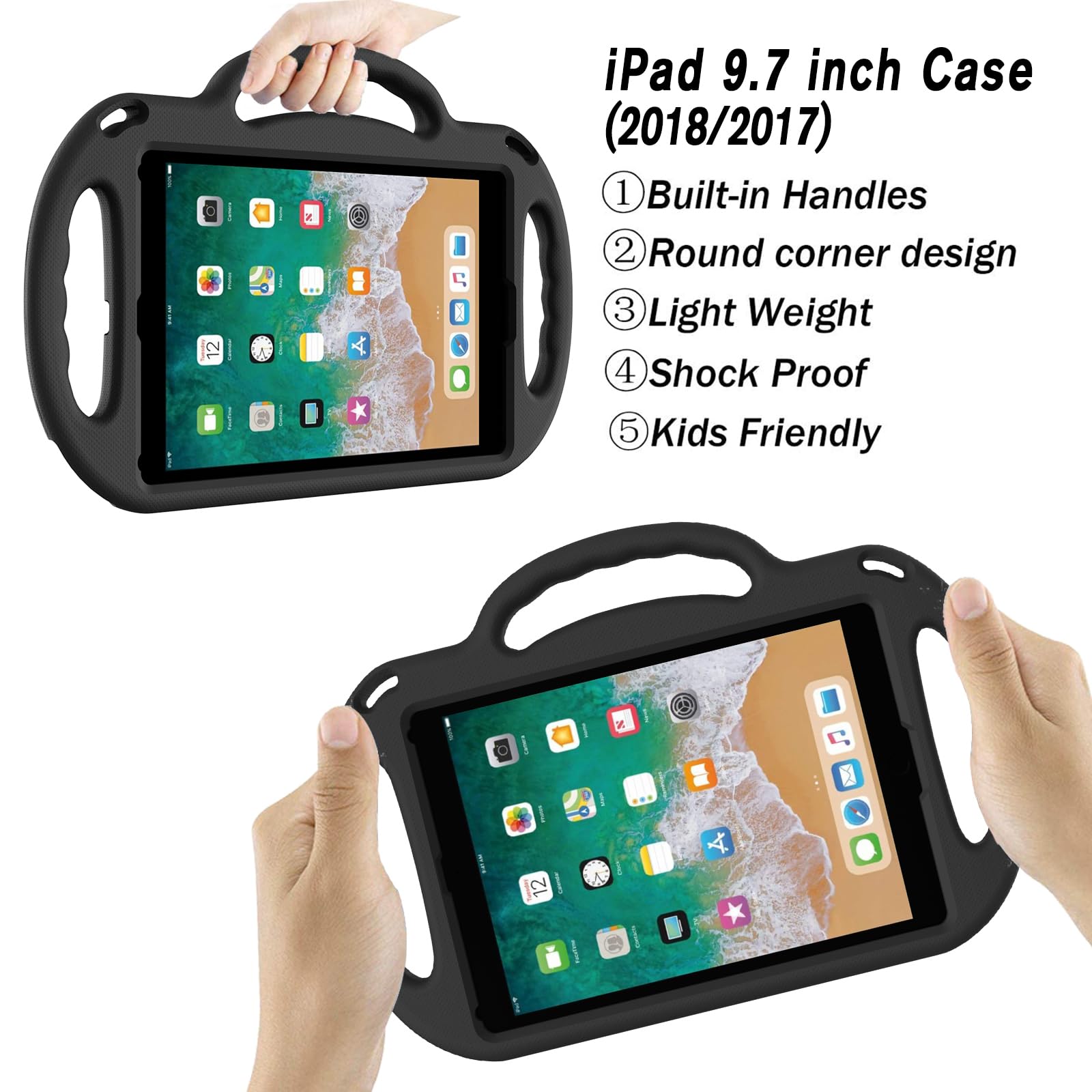 Ltrop Kids Case For Ipad 5Th/6Th Generation (2017/2018) & Air 2, Shoulder Strap Handle Stand Shockproof Bumper Cute Kid Case For