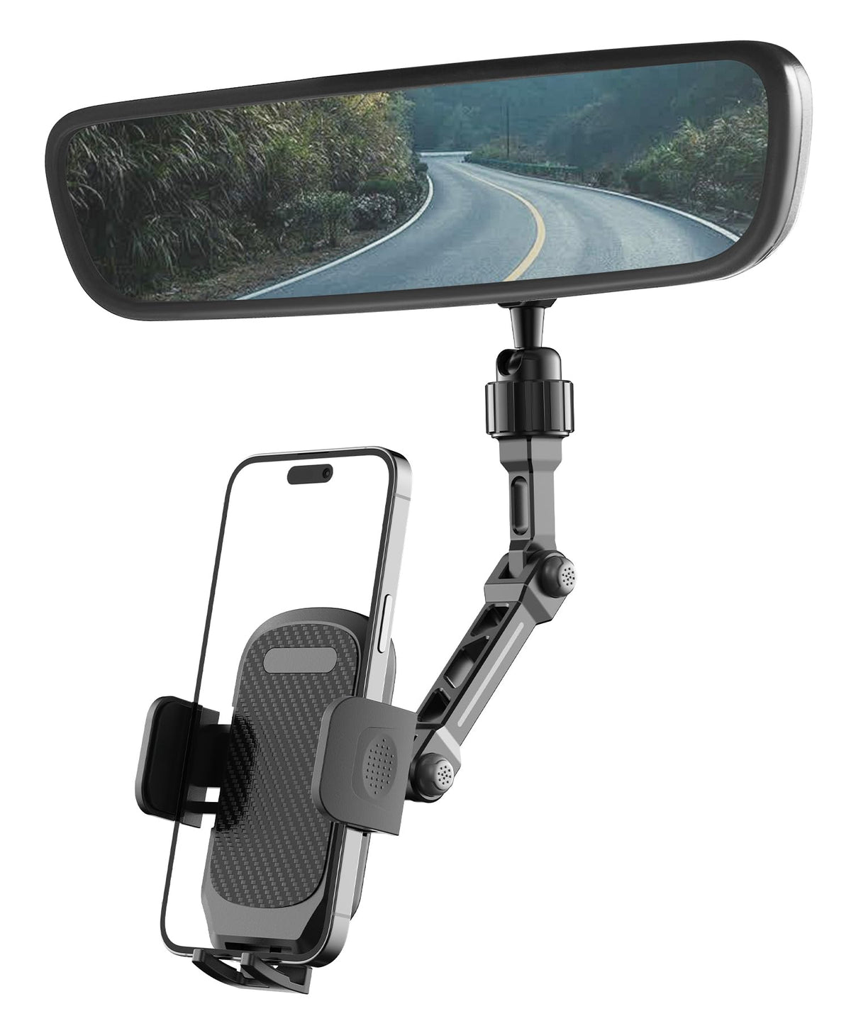 Karmus Rear View Mirror Phone Holder, Universal Compatible With All Cell Phones, Aluminum Alloy Mount With Multi-Angle Adjustmen