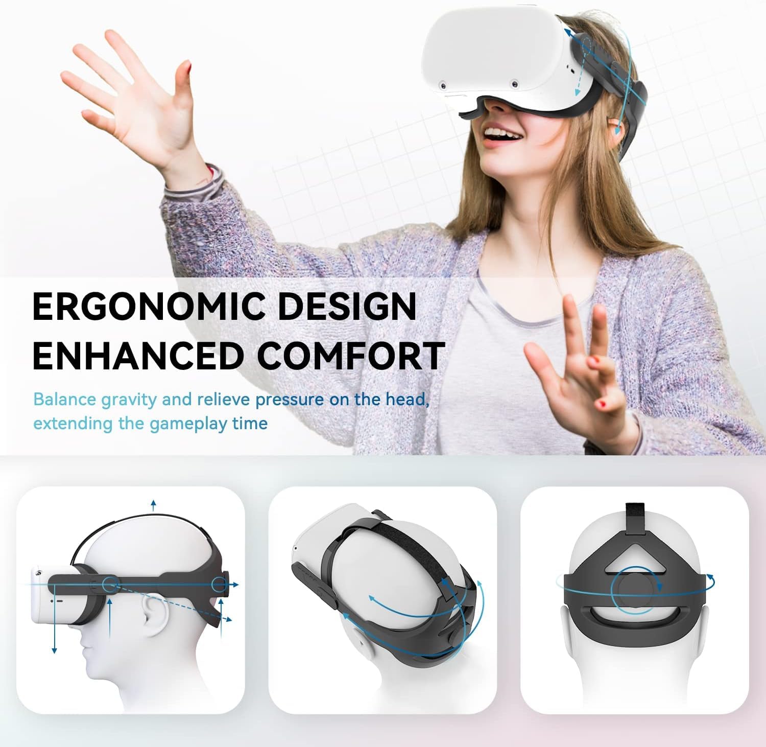 Sinwevr Adjustable Head Strap Compatible For Quest 2 Vr Headset, Elite Strap Replacement For Enhanced Support And Comfort In Vr,