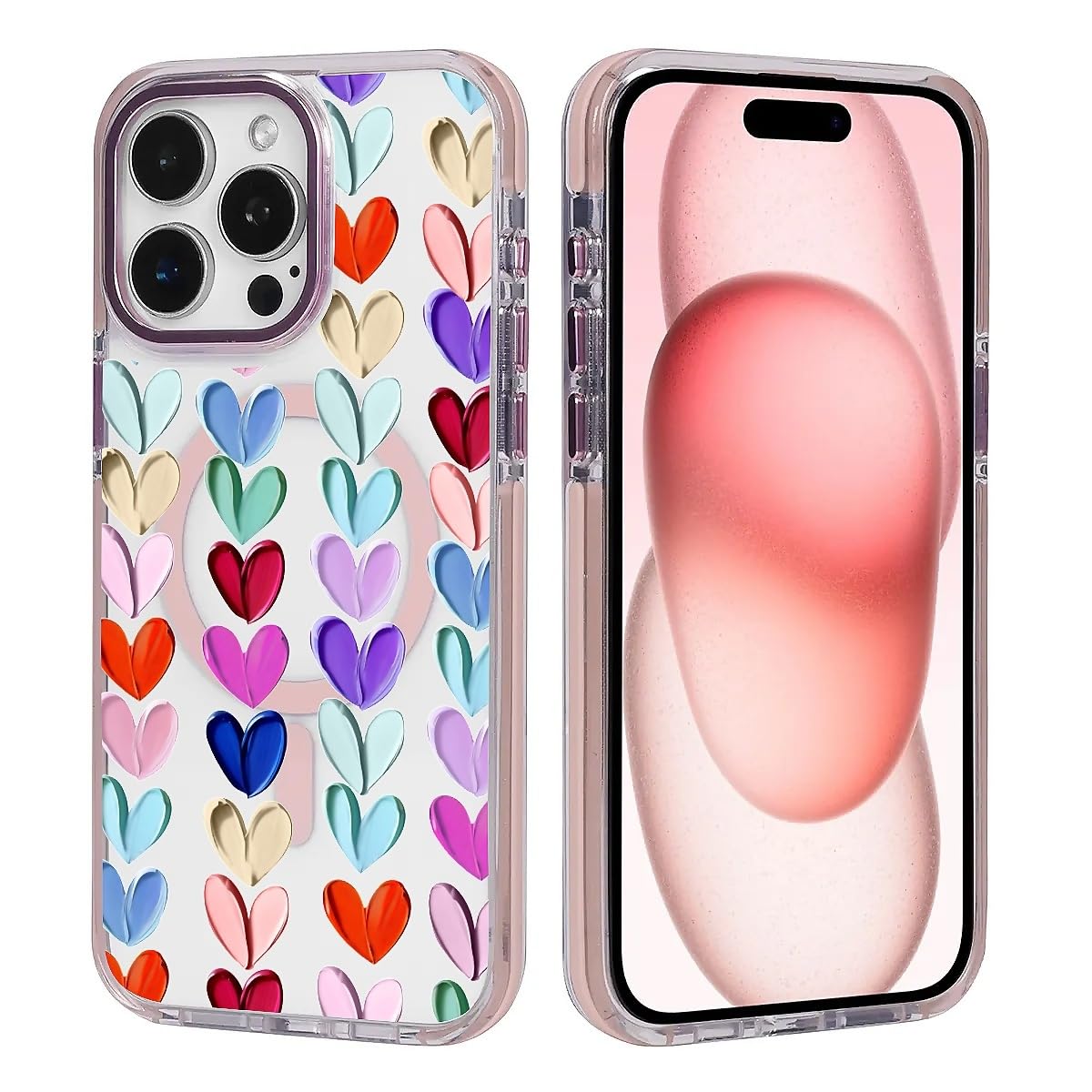 TAMEFOX for iPhone 16 Pro Clear Case, Campatible with Magsafe,Oil Painted Heart Soft TPU Slim Magnetic for Women Girl Protective
