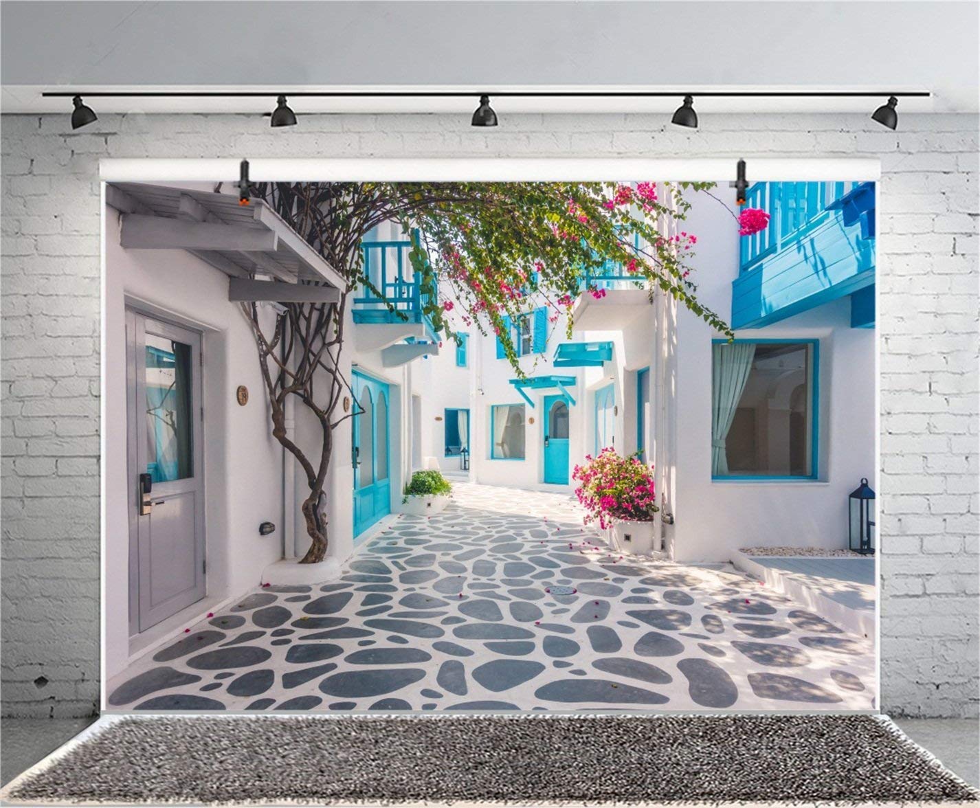Csfoto 7X5Ft Polyester Greek Santorini Background Backdrop Greece Backdrop For Party Narrow Street Backdrop Morocco Background G