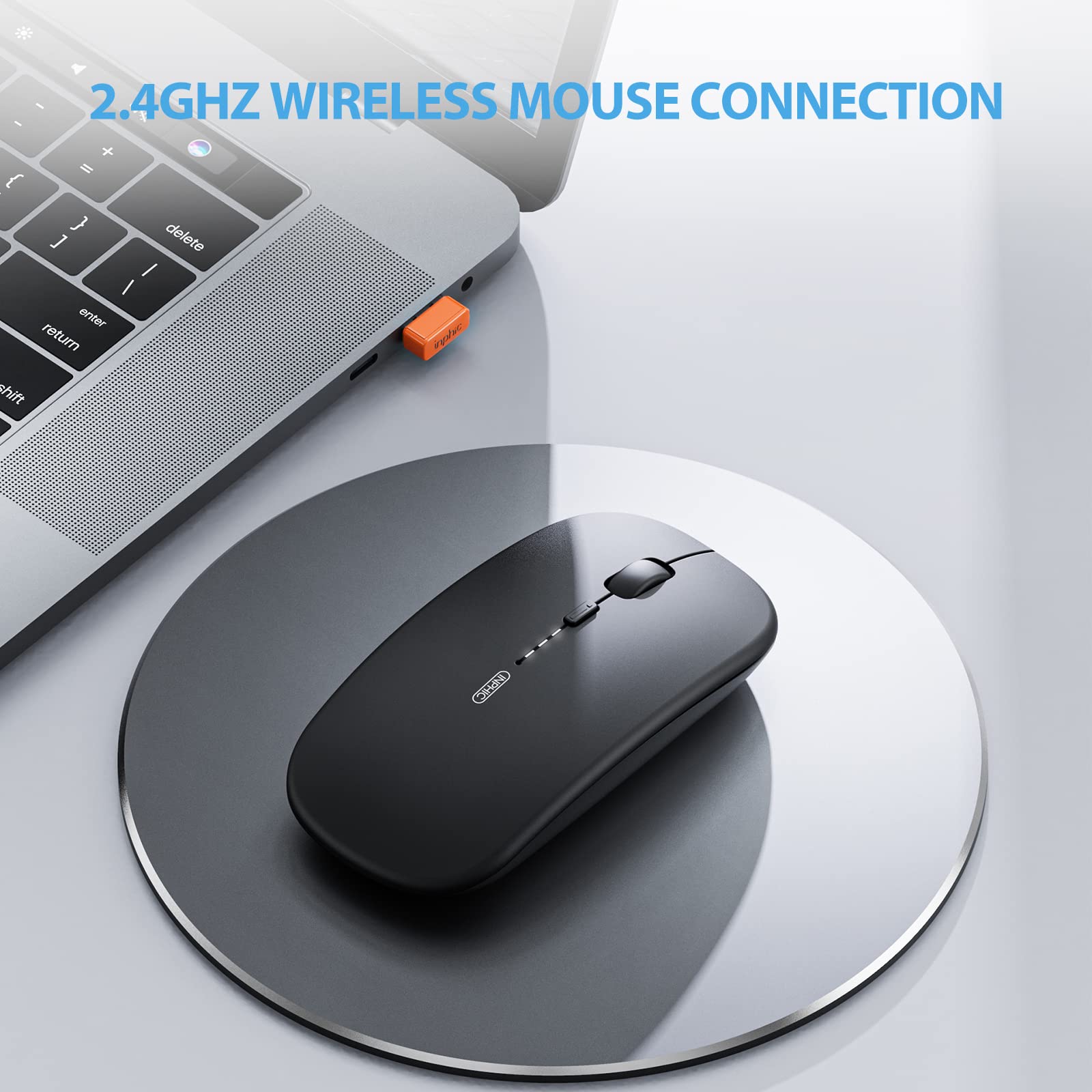 INPHIC Slim Wireless Mouse, Rechargeable, 2.4G Silent, 1600 DPI, LED-Black, Model M1P-Black
