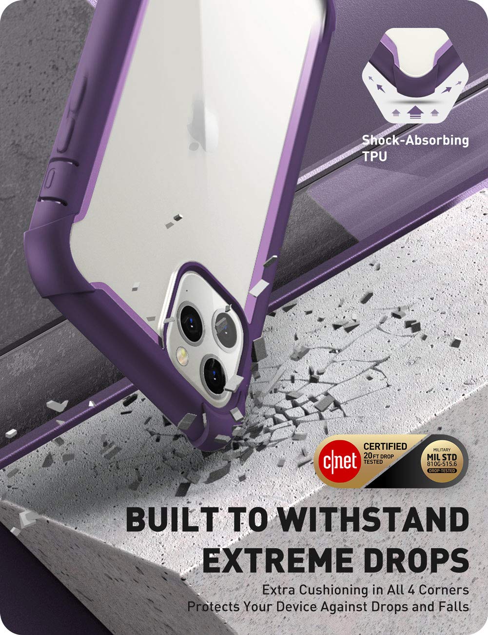 I-Blason Ares Case For Iphone 11 Pro Max 2019 Release, Dual Layer Rugged Clear Bumper Case With Built-In Screen Protector (Purpl