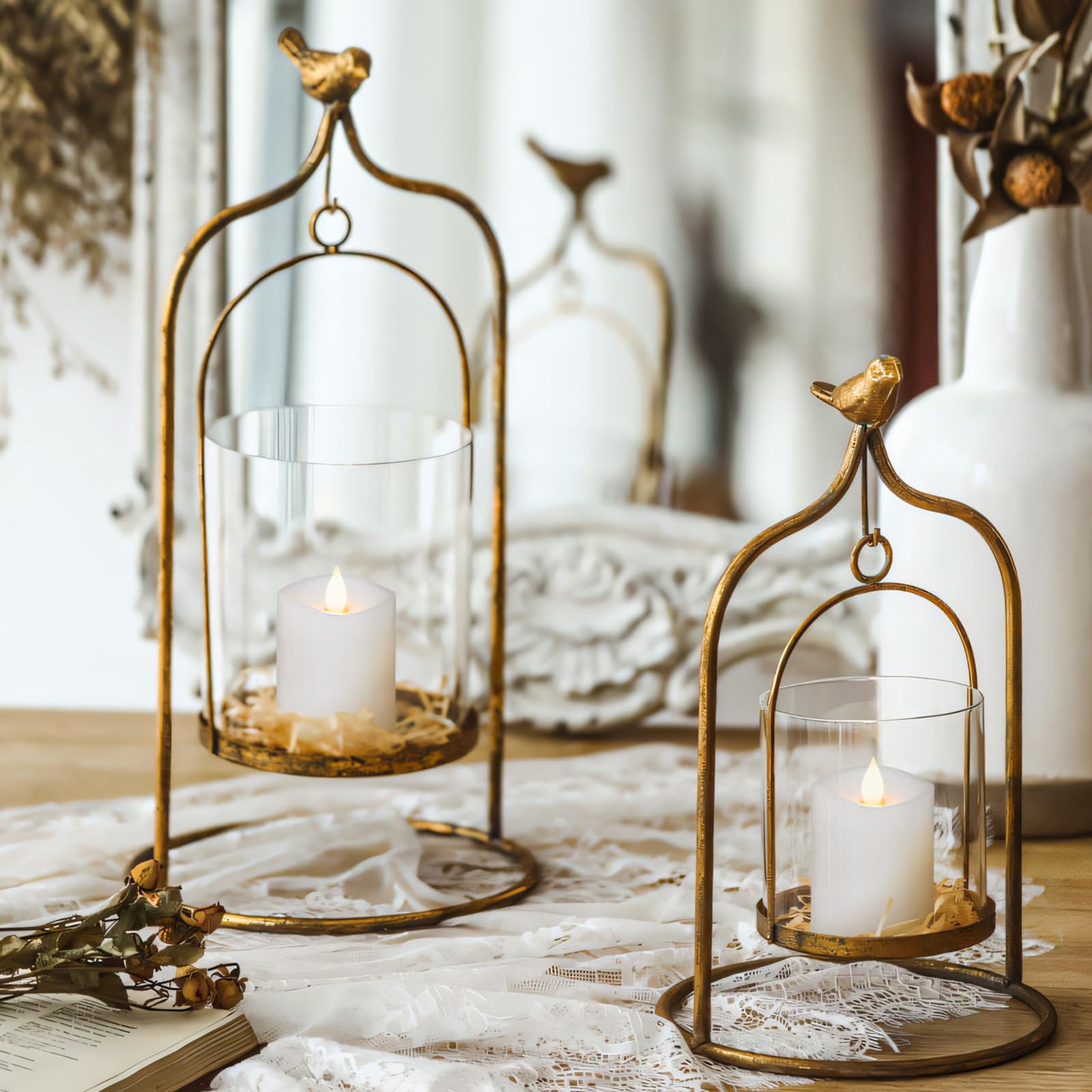 Milysoek 3X4 Flickering Flameless Candles Set Of 2,Real Wax Pillar Led Candles Battery Candles,With Timer,4 Inch Flameless Candl