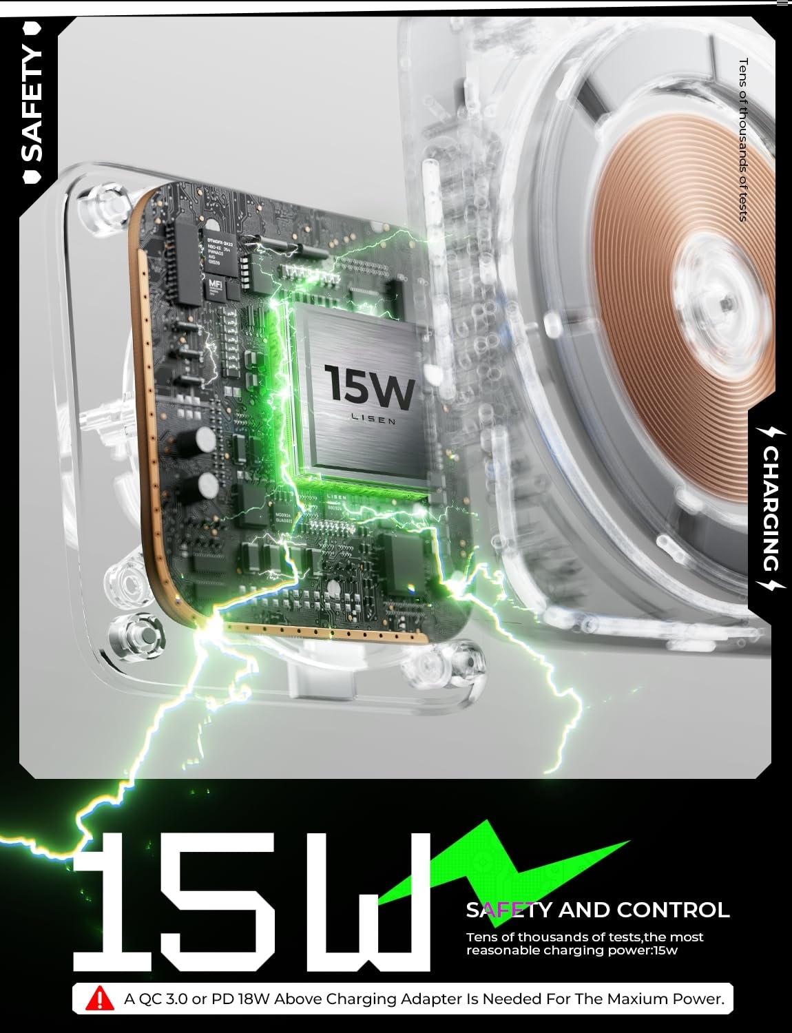 Lisen For Iphone 16 Pro Max Magsafe Car Mount Charger, 15W Magnetic Wireless Car Charger, Compatible With Mag Safe Car Mount, Ai