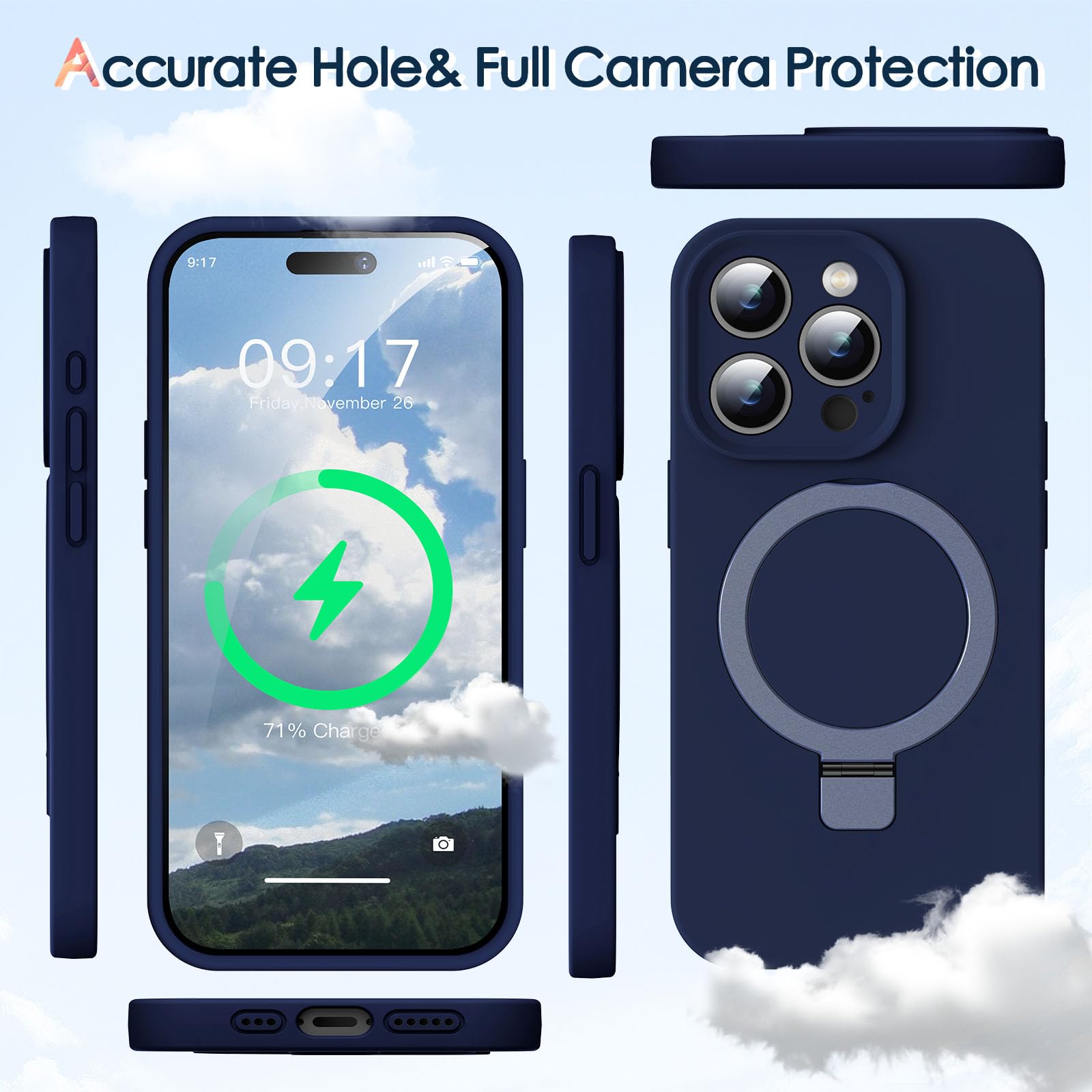 Mag Ring Designed For Iphone 15 Pro Case, Liquid Silicone [Moisturizing Factor] Extreme Soft Slim Phone Case With Stand [Compati