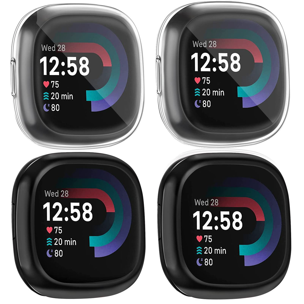 [4 Pack] Screen Protector Case Compatible For Fitbit Sense 2 / Fitbit Versa 4, Slim Fit Full Protective Cover Shockproof Bumper