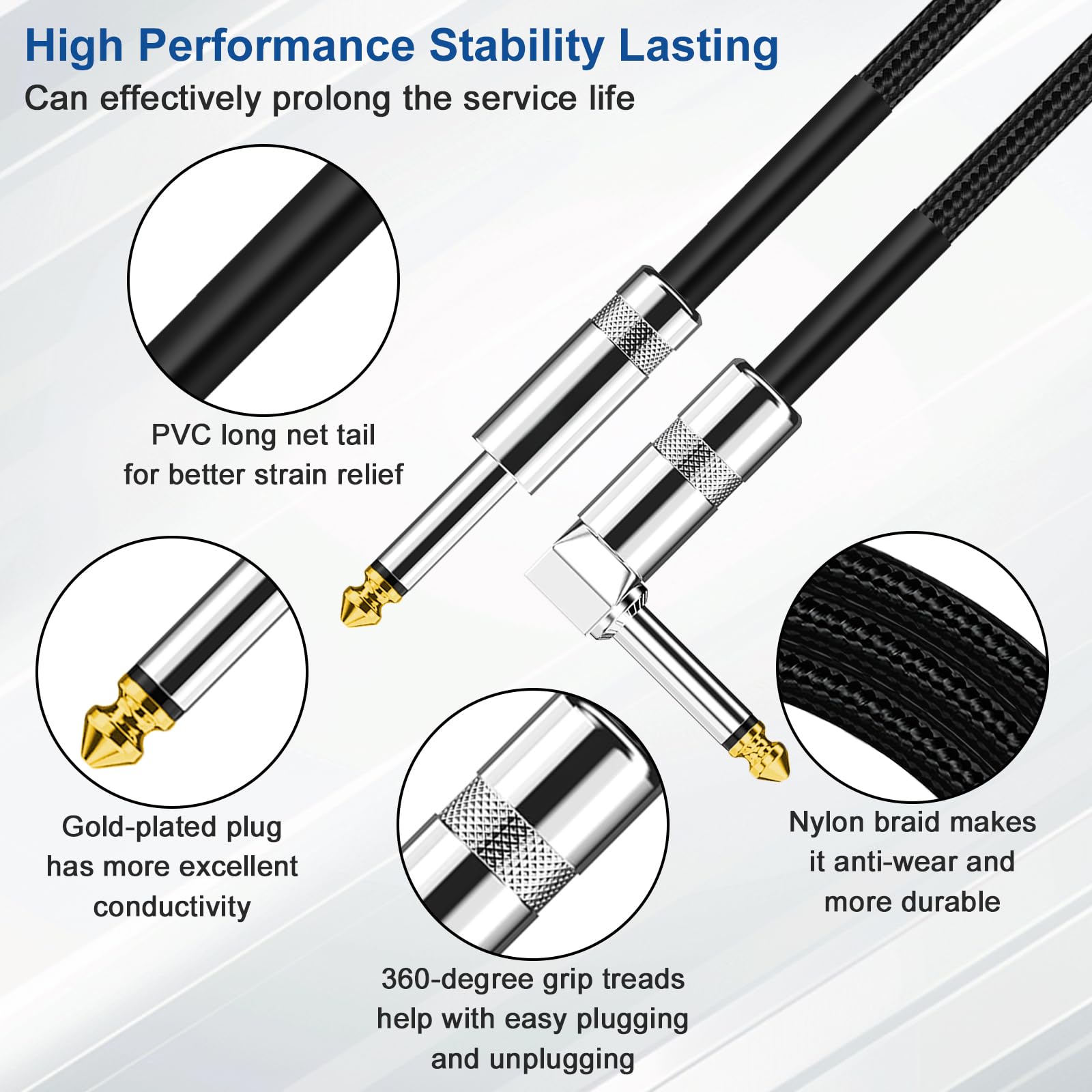 Aqdocvf 2 Pack Guitar Cable, 10Ft Electric Guitar Amp Cord For Bass Guitar & Electric Guitar/Keyboard/Mandolin Ts 1/4 Inch Cable