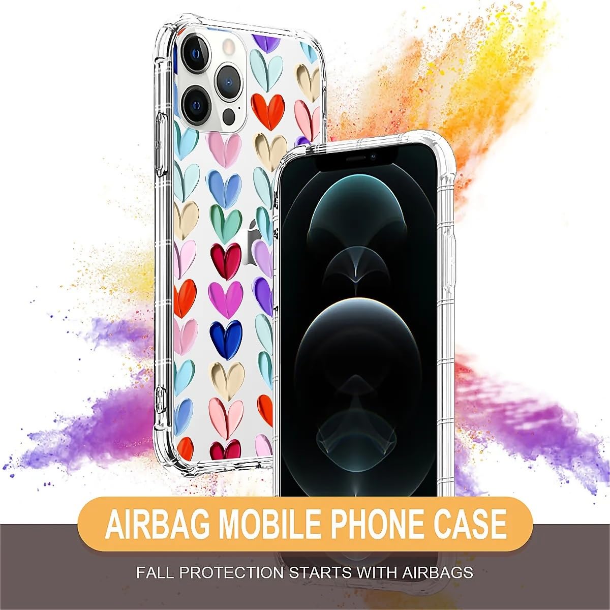Tamefox Case Compatible With Clear Iphone 11 Pro,Oil Painted Heart Slim-Fit Shock-Resistant Raised Bezel Camera Protection Desig