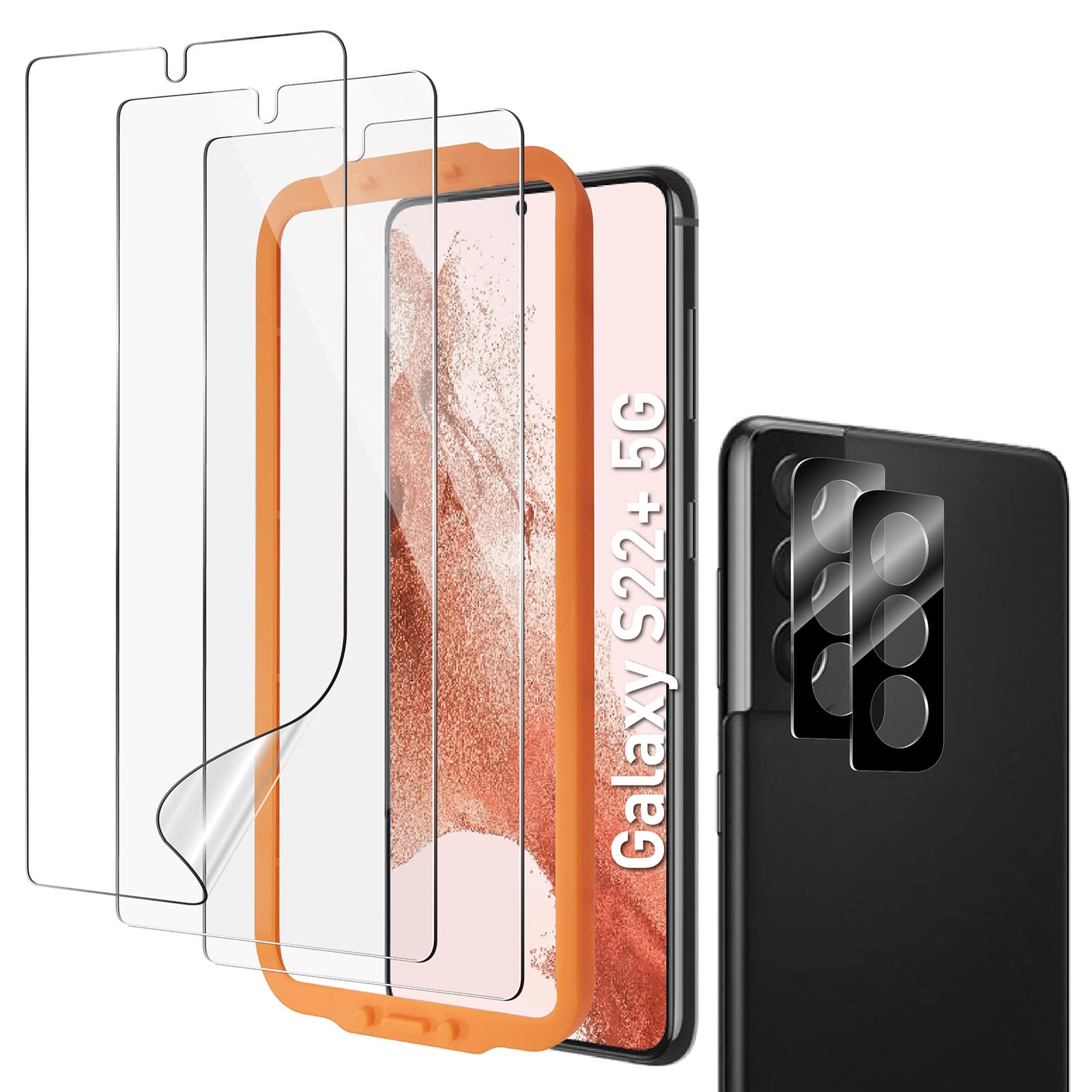 AACL 3-Pack for Samsung Galaxy S22 Plus Screen Protector Hybrid Film, with 2 Pack Camera Lens Protector for Samsung Galaxy s22 P