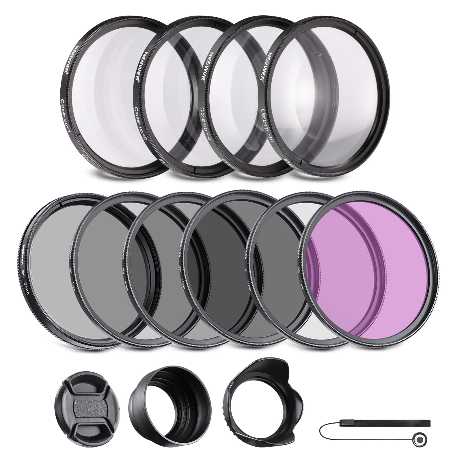 Neewer 67Mm Nd/Cpl/Uv/Fld/Close Up Filter And Lens Accessories Kit With Nd2 Nd4 Nd8, Close Up Filters(+1/+2/+4/+10), Tulip Lens
