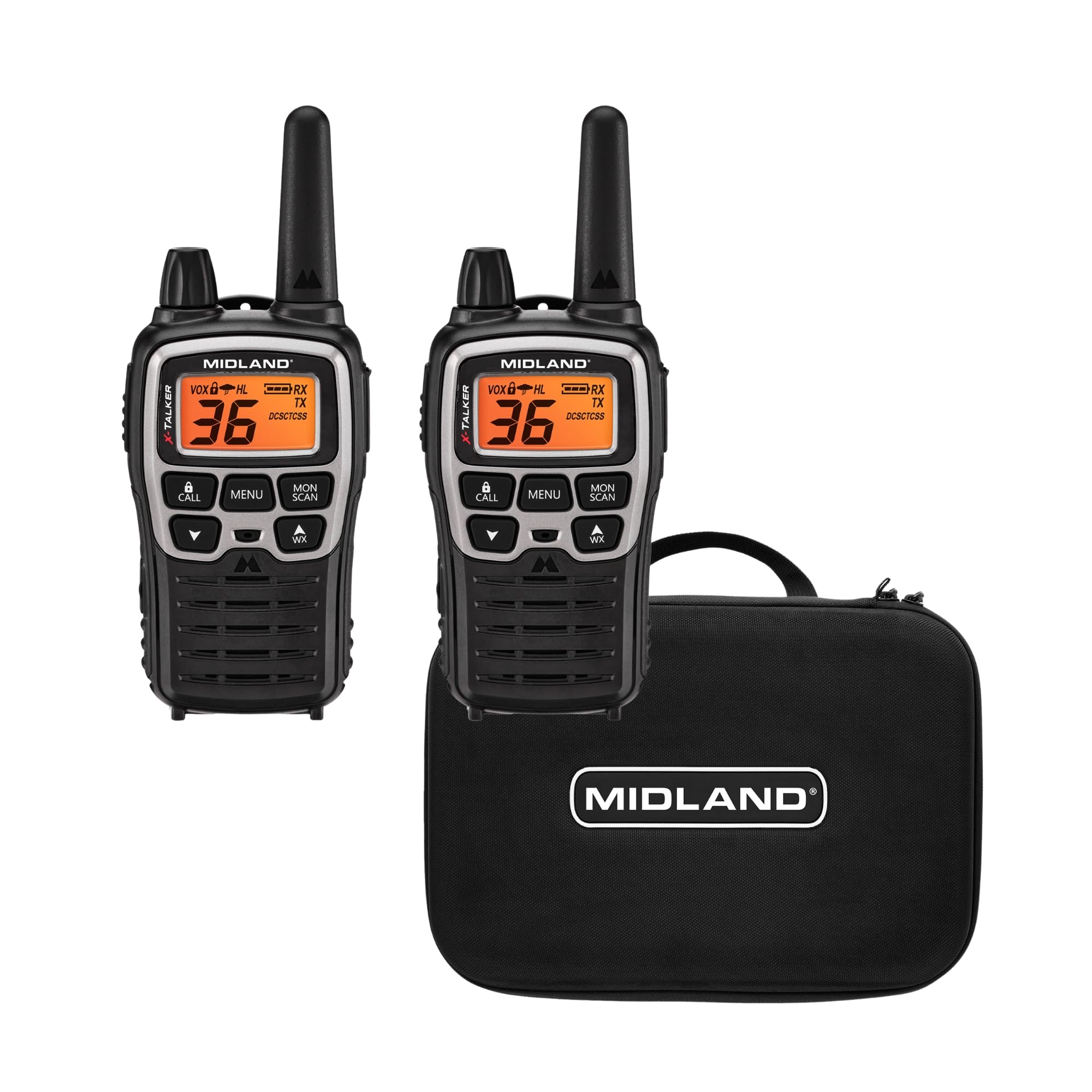 Midland T77Vp5 X Talker Long Range Walkie Talkie Frs Two Way Radio For Camping Overlanding Noaa Weather Scan + Alert, 121 Privacy Codes   Includes Carrying Case & Headset Black/Silver, 2 Radio Bundle