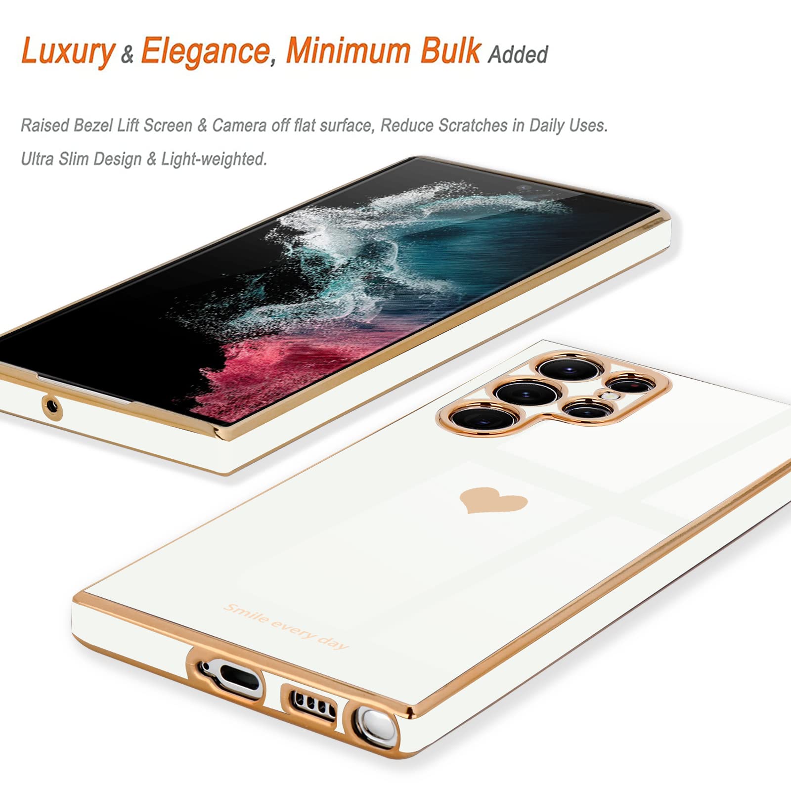 Teageo For Samsung Galaxy S22 Ultra 5G Case For Women Girl Cute Love Heart Luxury Bling Soft Back Cover Raised Full Camera Prote