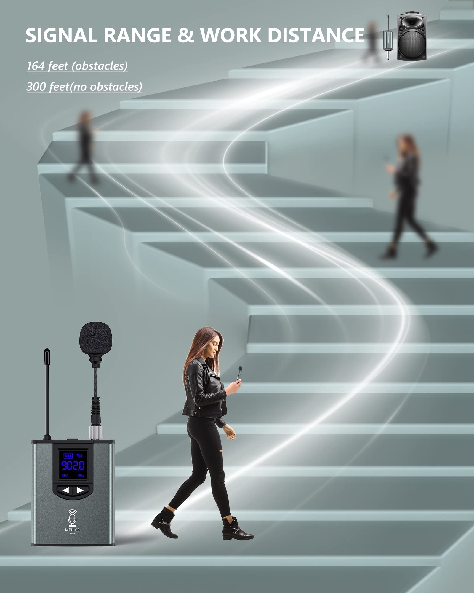 Wireless Microphone System Headset Mic/Stand Mic/Lavalier Lapel Mic With Rechargeable Bodypack Transmitter & Receiver 1/4'' Outp