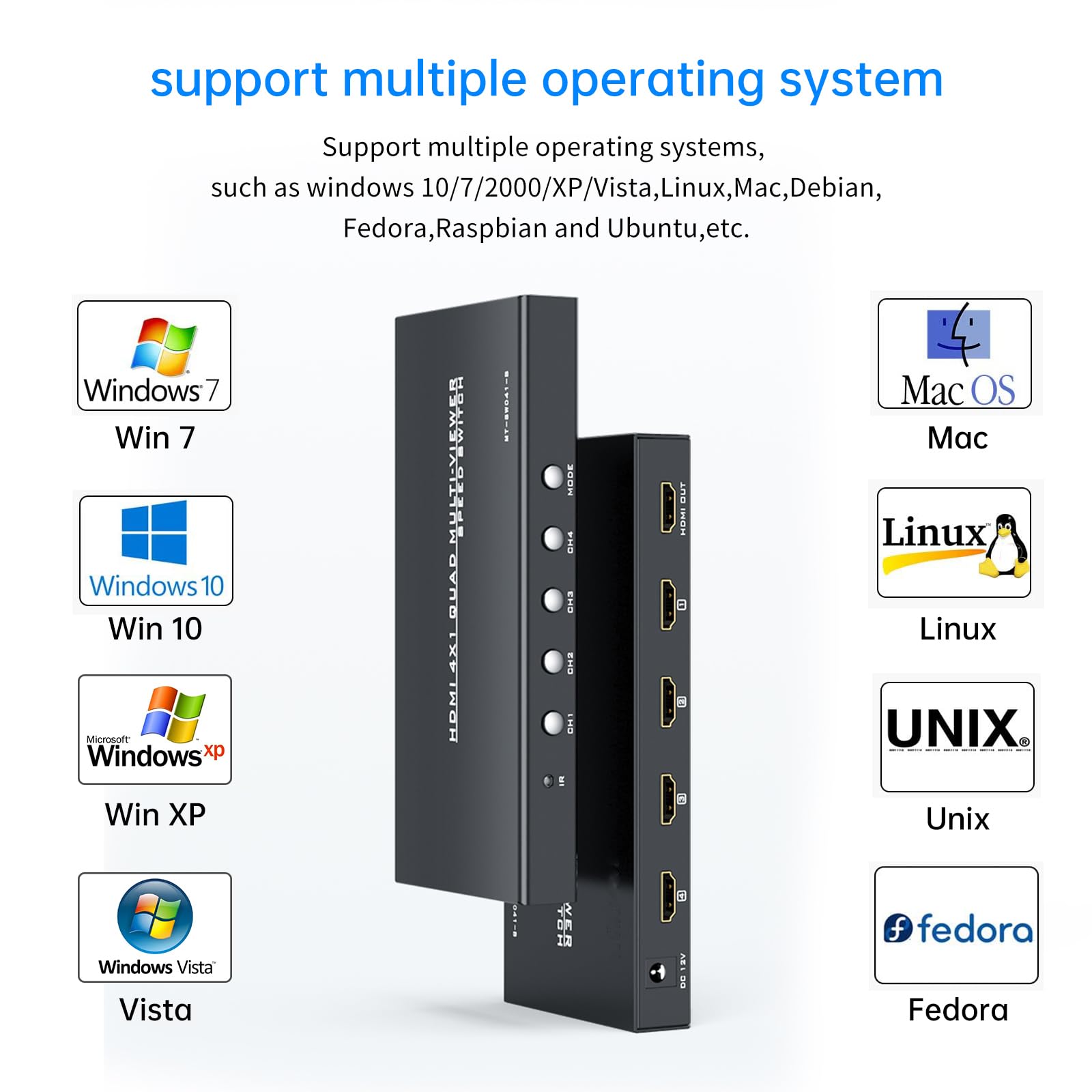 Yinker Hdmi Multiviewer Switch 4X1, Hdmi Quad Multiviewer Switcher 4 In 1 Out, Supports 4 Display Mode 1080@60Hz With Ir Remote