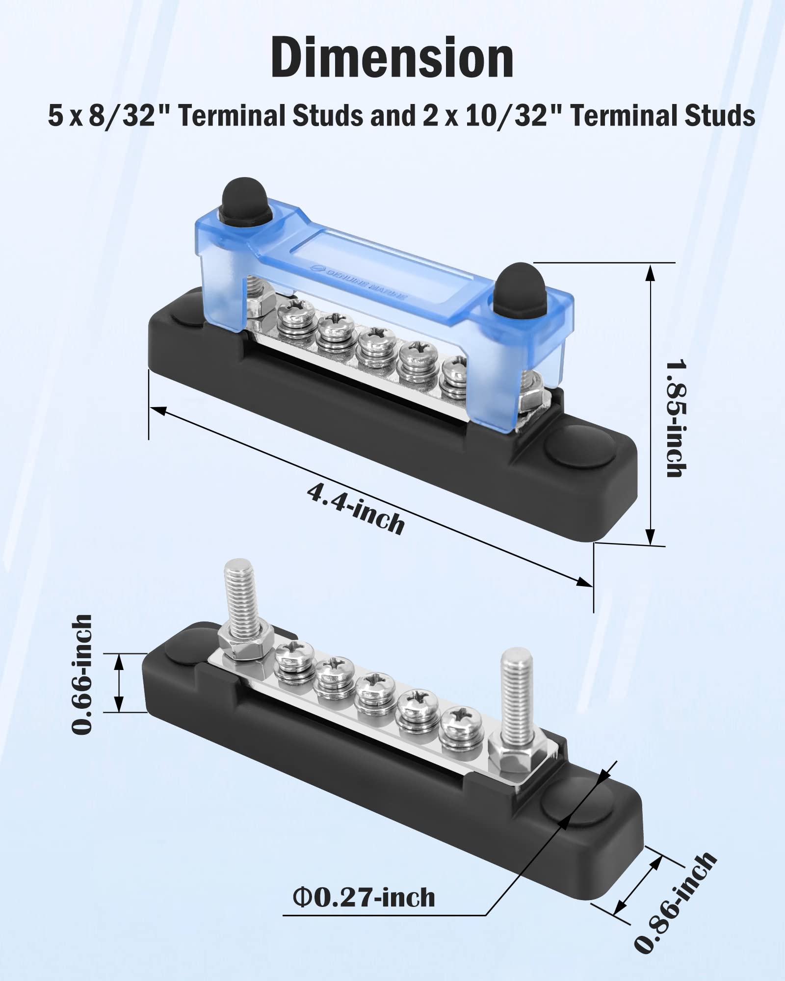 Lenkrad Bus Bar 12V 2 X 10/32    Studs And 5 X 8/32    Screw Terminals, Power Distribution Block With Ring Terminals 100 Amp Rat