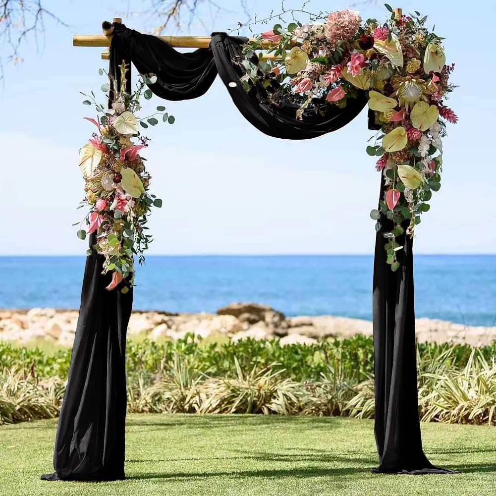 Linxtar 2 Panels Black Wedding Arch Drapery 6 Yards Long And 30'' Wide Sheer Chiffon Wedding Arch Draping Fabric For Party Backd