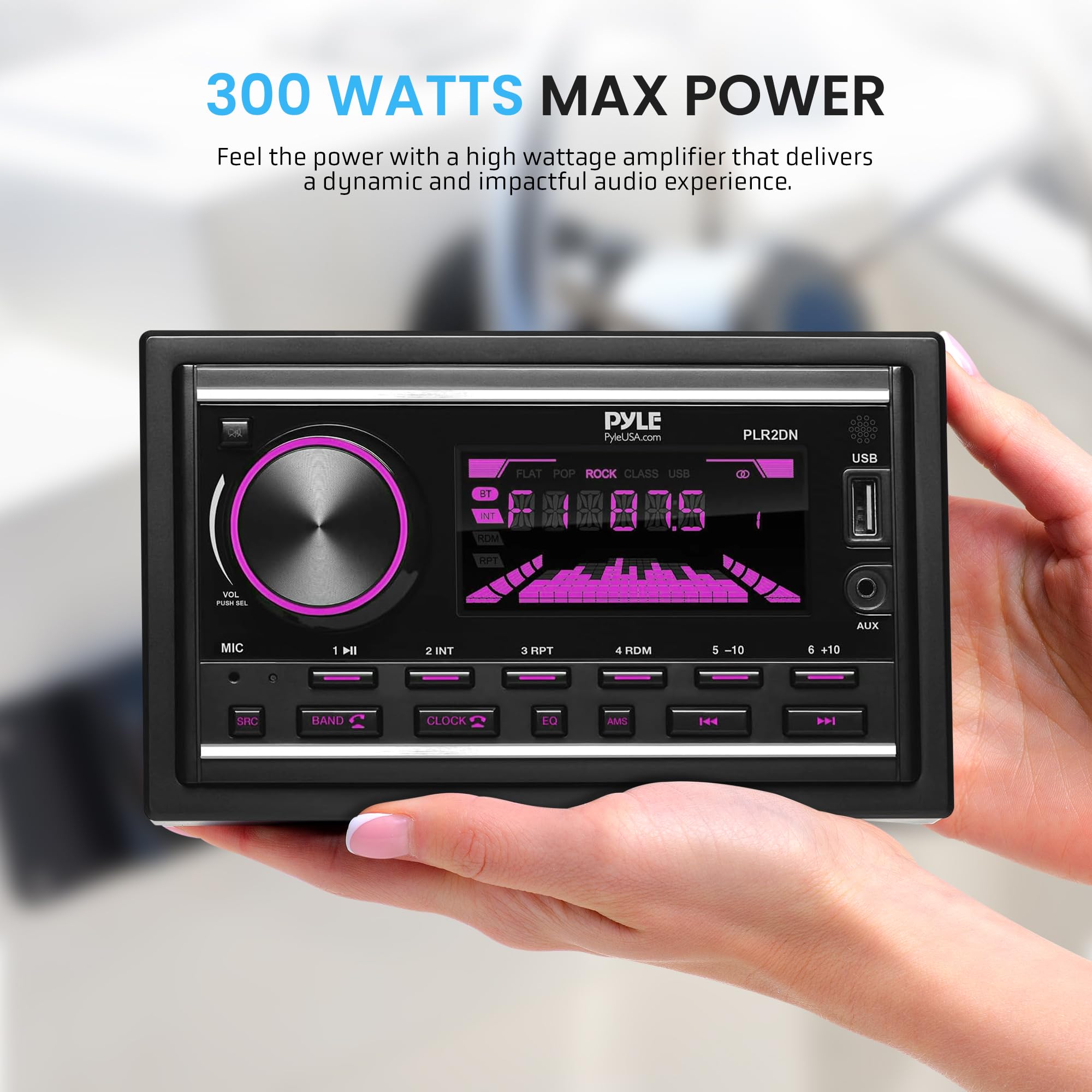 Pyle Double Din Marine Bluetooth Receiver Stereo - Am/Fm/Mp3/Usb/Aux 12V Power Amplifier With 30 Preset Memory Stations, Lcd Dis