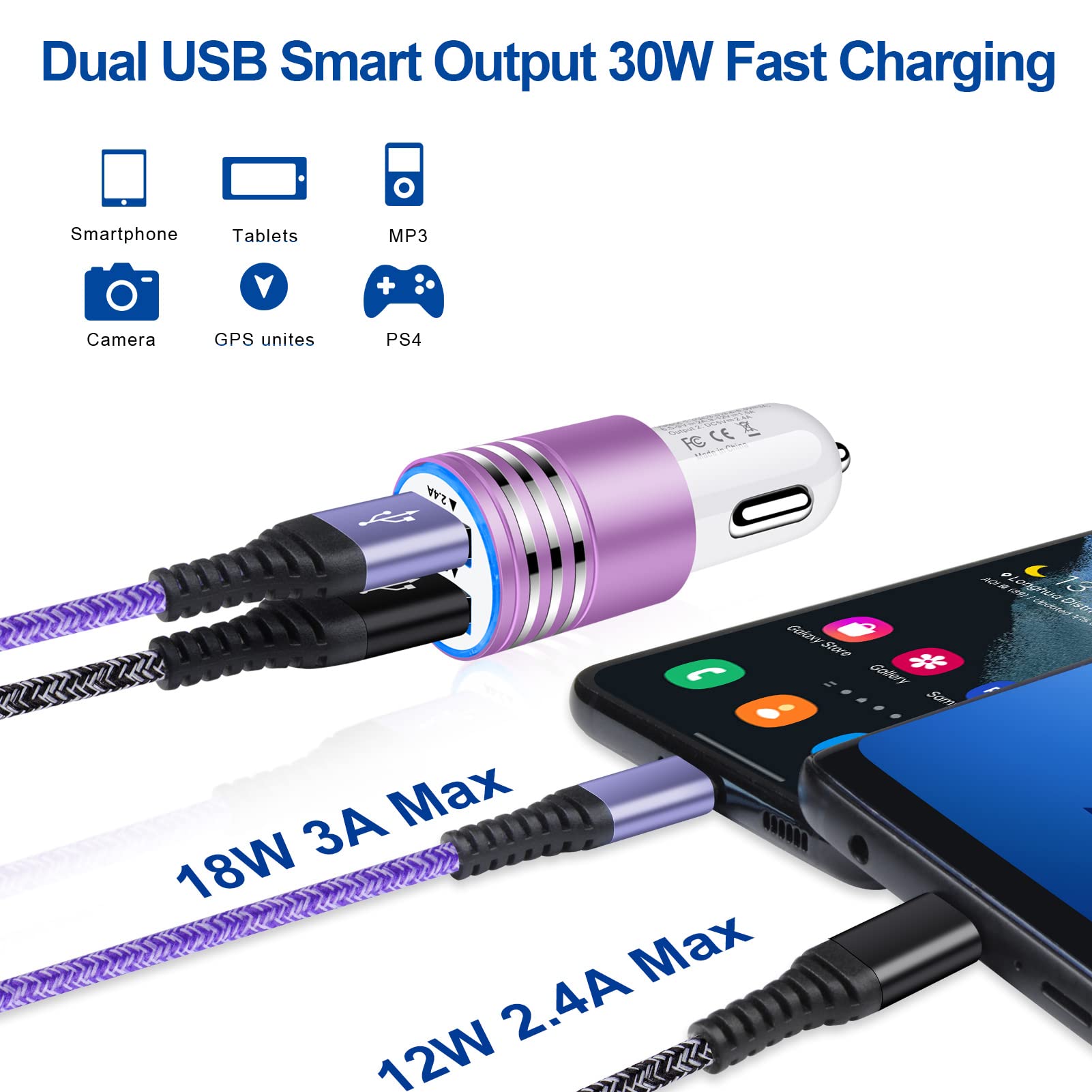 S25 Ultra Quick Charge 3.0 Wall Charger Block C Charger Cable Android Charger With Car Plug Fast Charging For Samsung Galaxy S25
