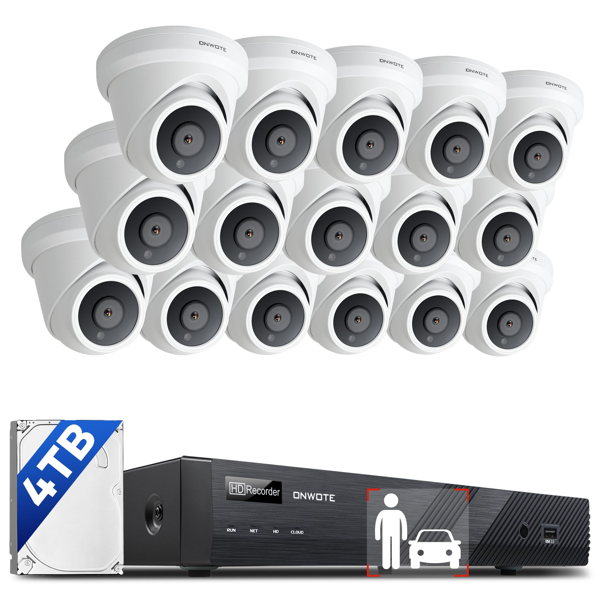 Onwote 16 Channel 4K Poe Security Camera System, 12Mp 16Ch Commercial Nvr 4Tb, 16X 8Mp 134� Outdoor Ip Cameras With Audio, Ai Detect Human Vehicle, 100Ft 60Ft Ethernet Cables, Wired Cctv For Business