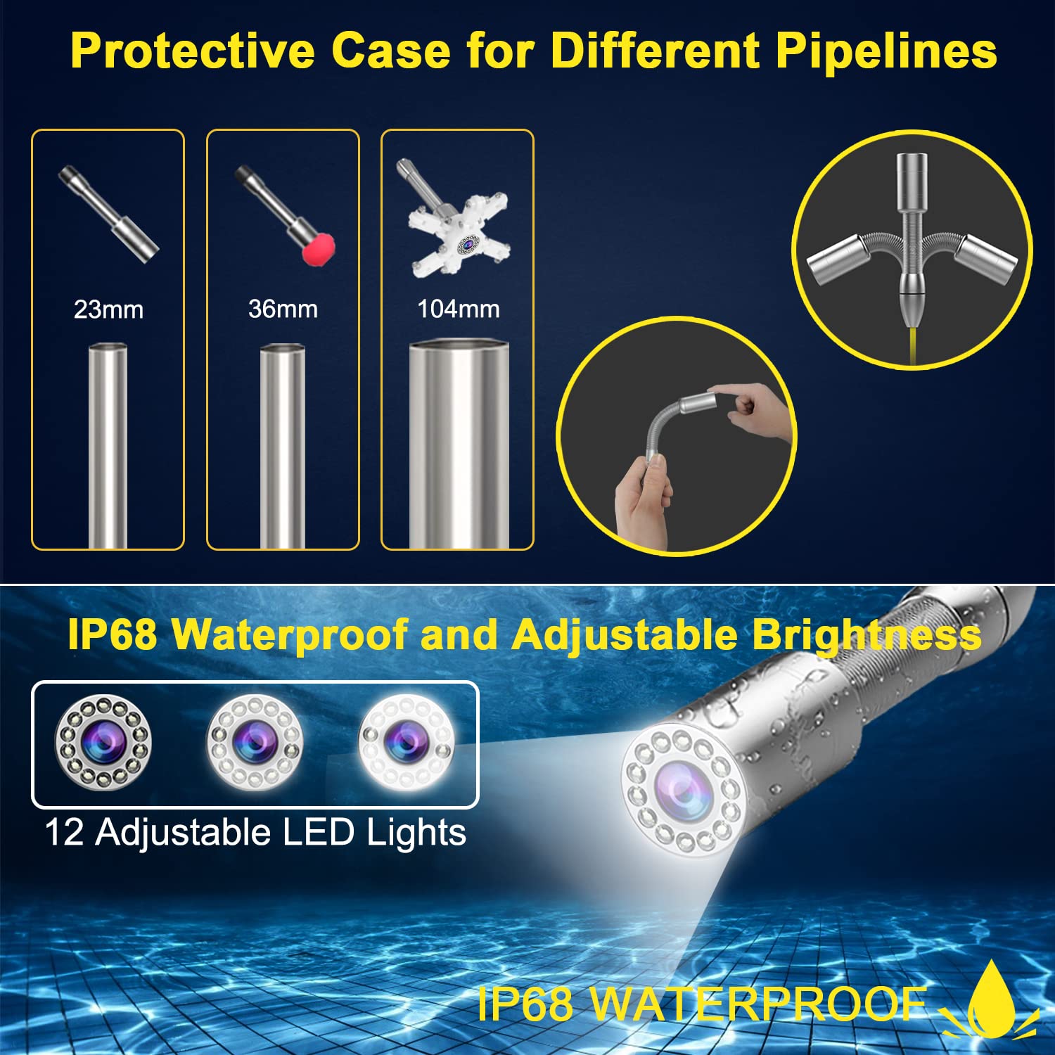 Pipe Pipeline Inspection Camera, Drain Sewer Industrial Endoscope Hbuds Waterproof Ip68 Snake Video System With 7 Inch Lcd Monit