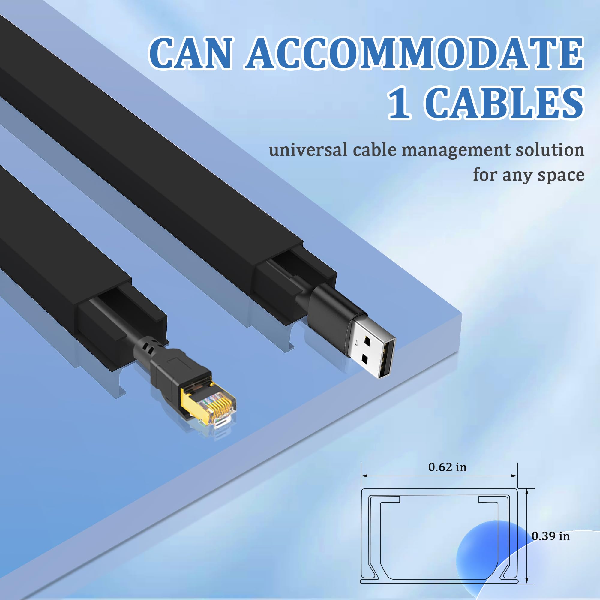 Small Cable Concealer   One Cord Channel Cable Management System   Compact Cord Cover For Home And Office, 8 Pack 125 Inch, Blac
